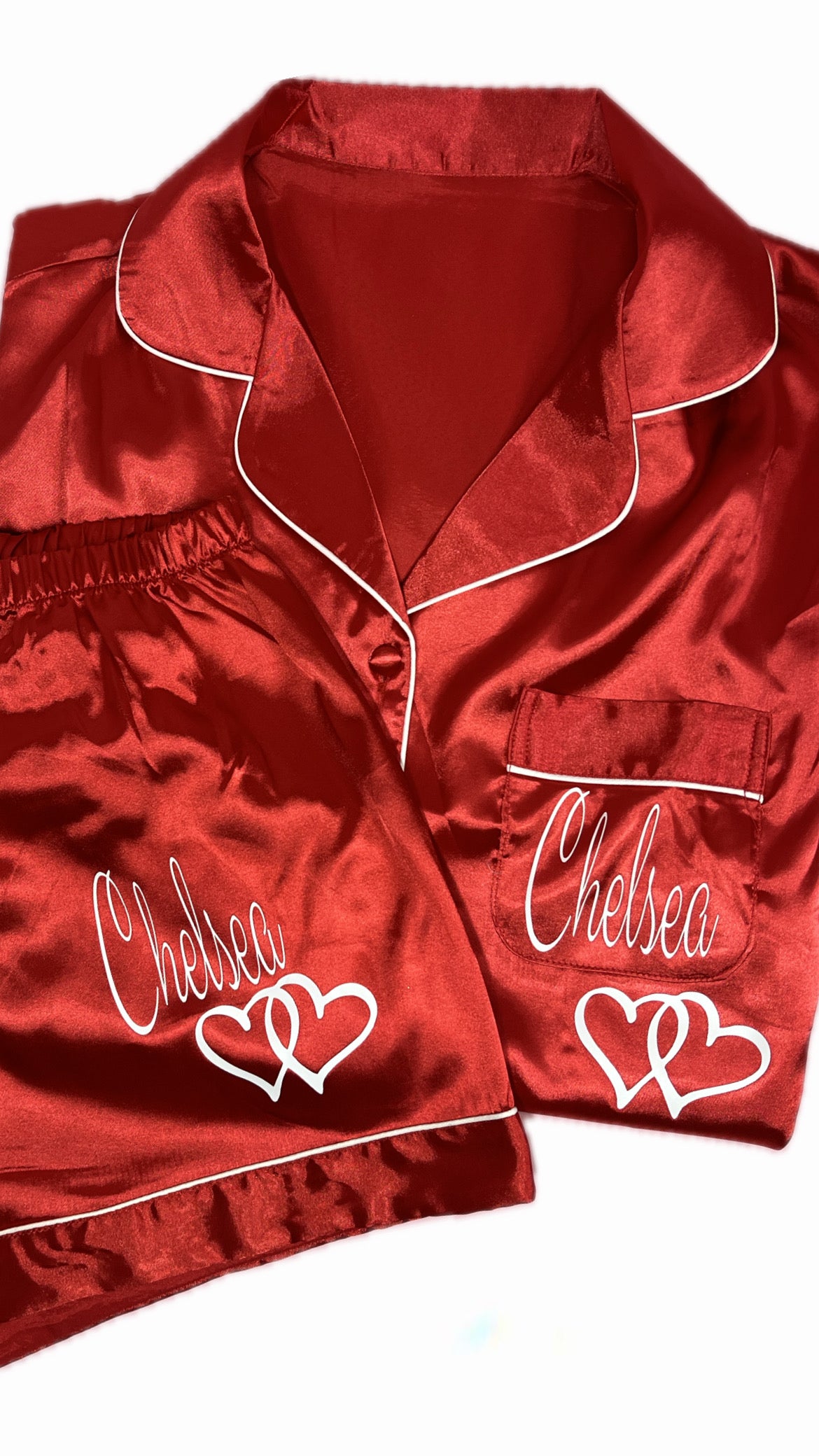 Satin Short Shirt Set | Red