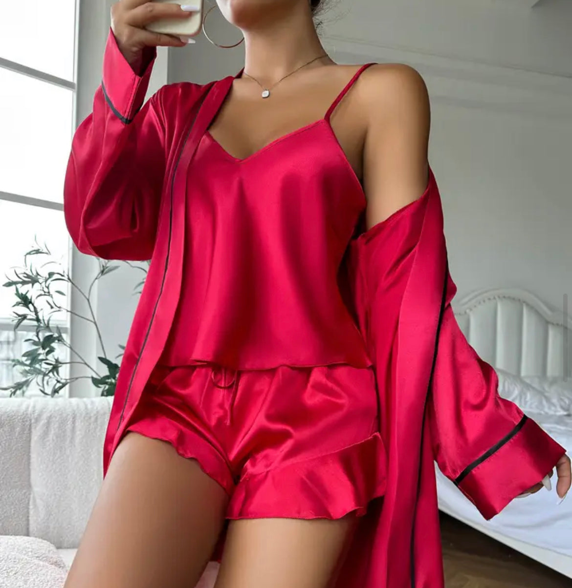 Satin Ruffle Pjs Matching Robe Bundle.