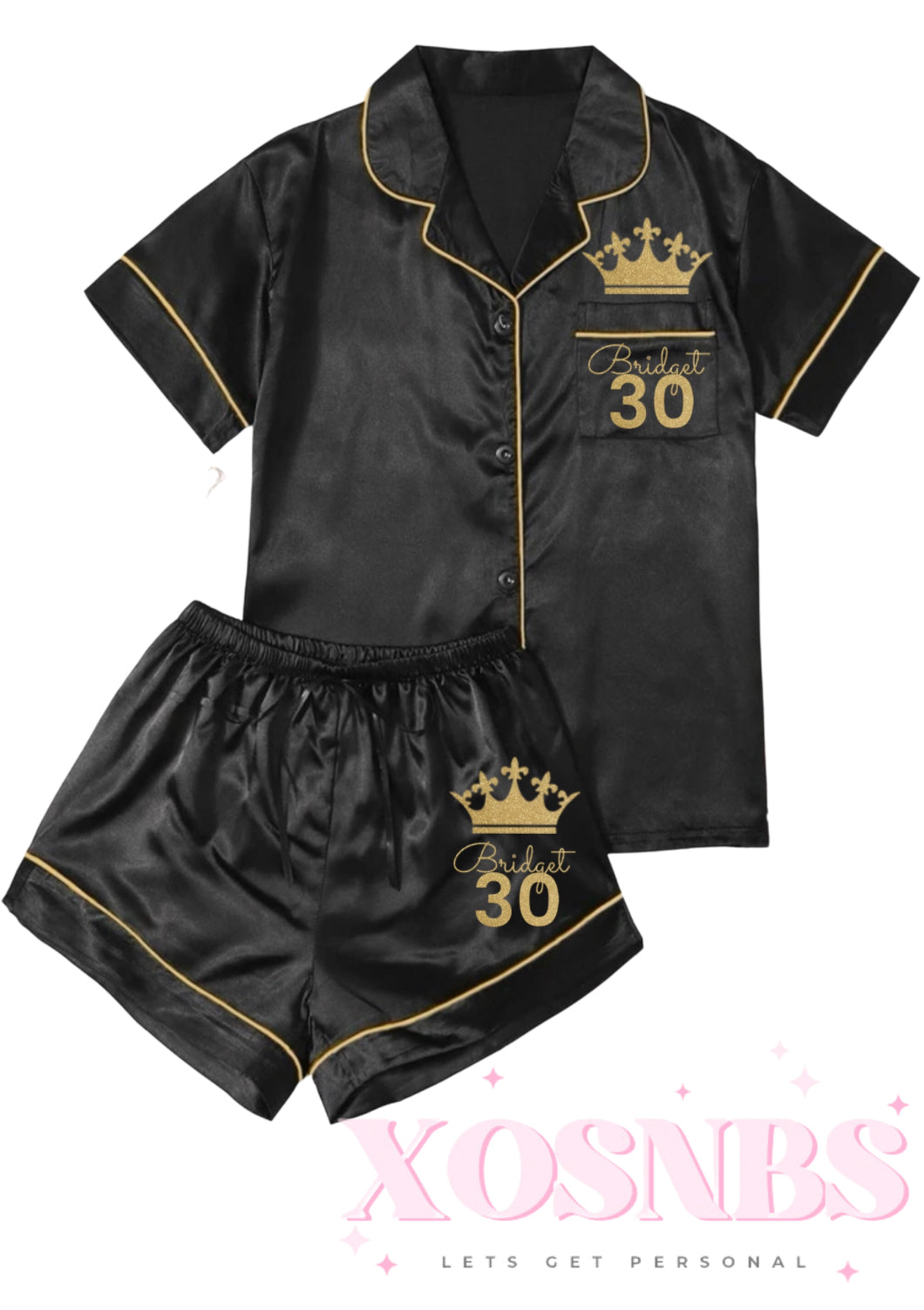 Satin Short Shirt Set | Black & Gold