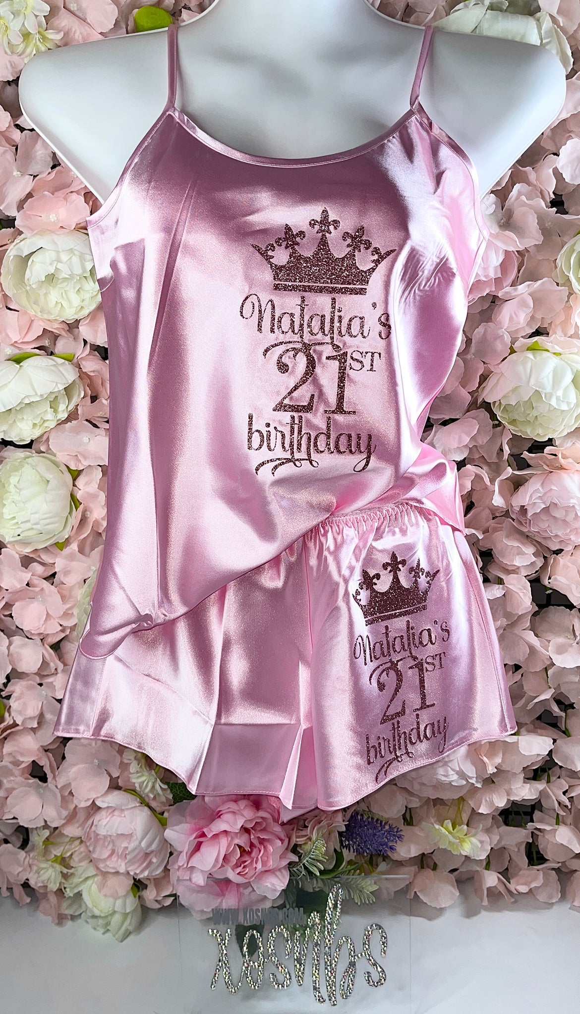 Kids Personalised Satin Cami Sets | Baby Pink