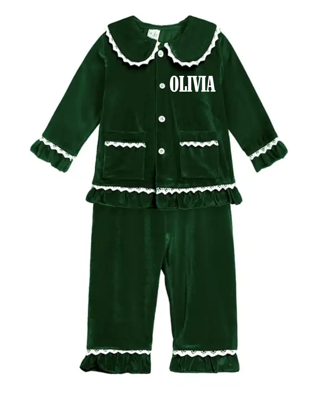 Embroidered Velvet Ruffle Pjs