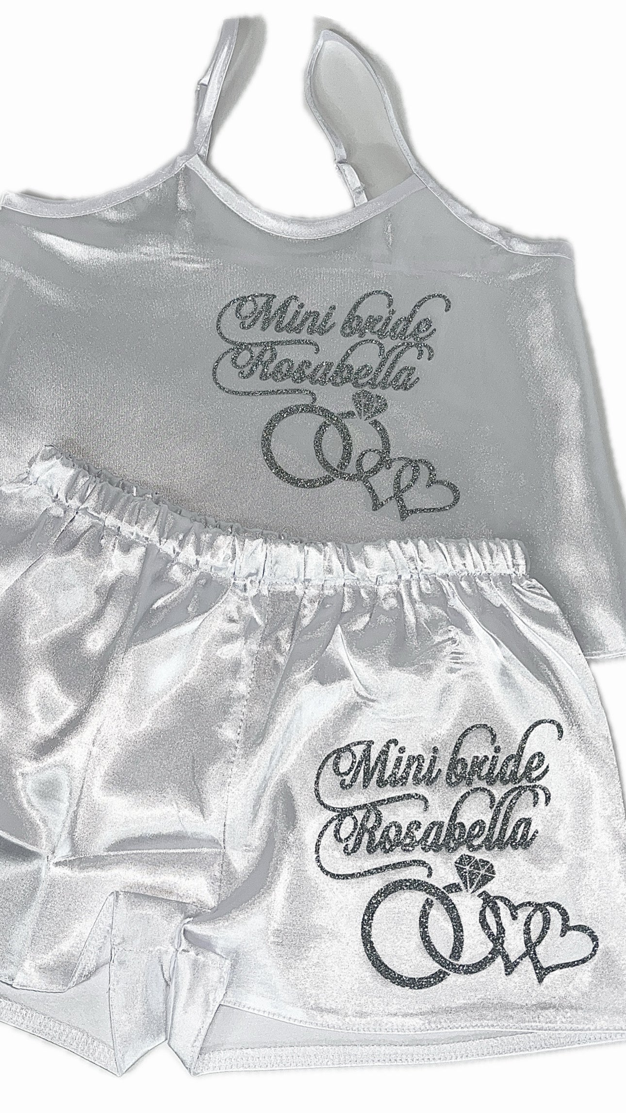 Kids Personalised Satin Cami Sets | White