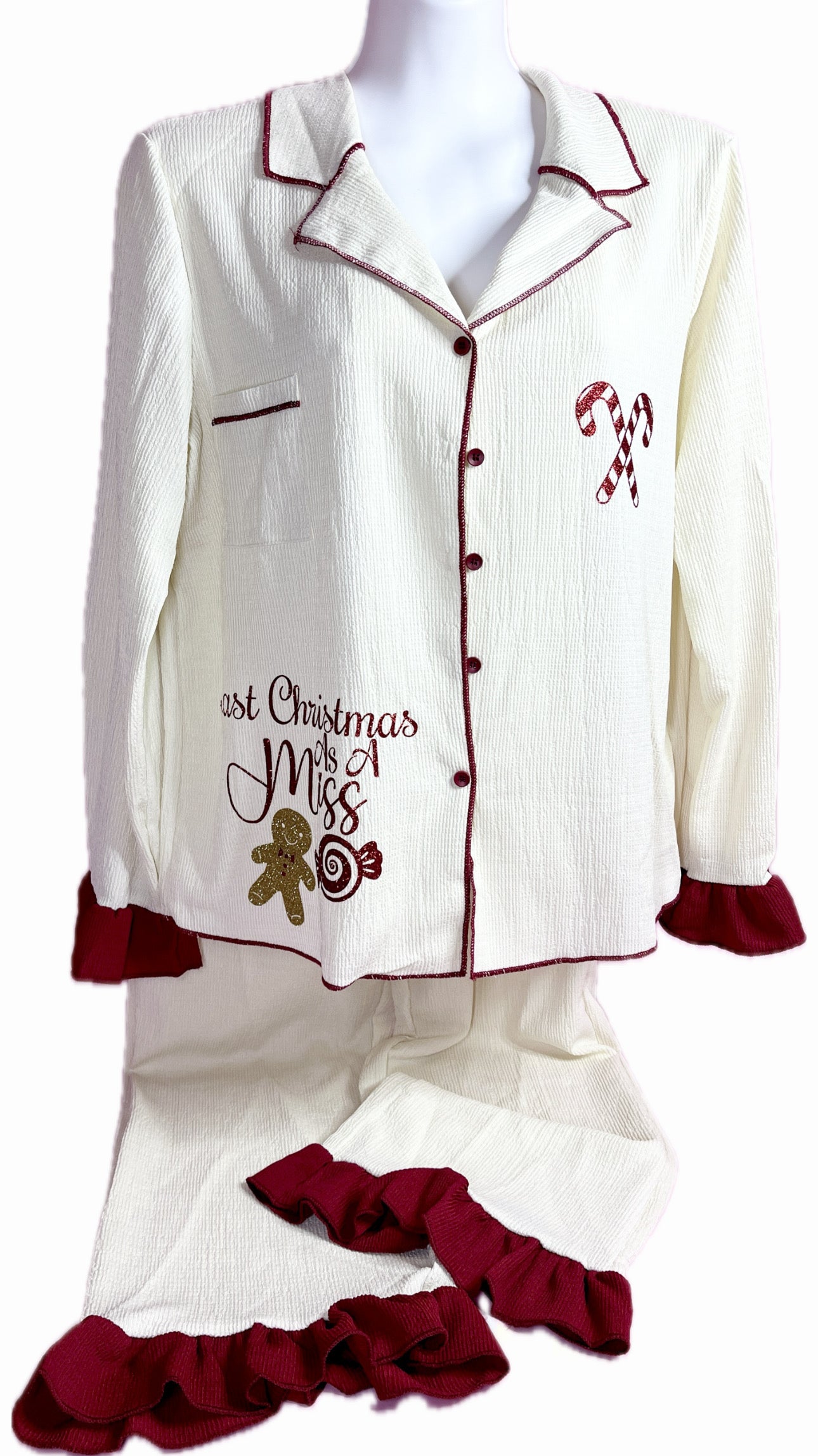 Personalised Red Trim Ruffle Pjs