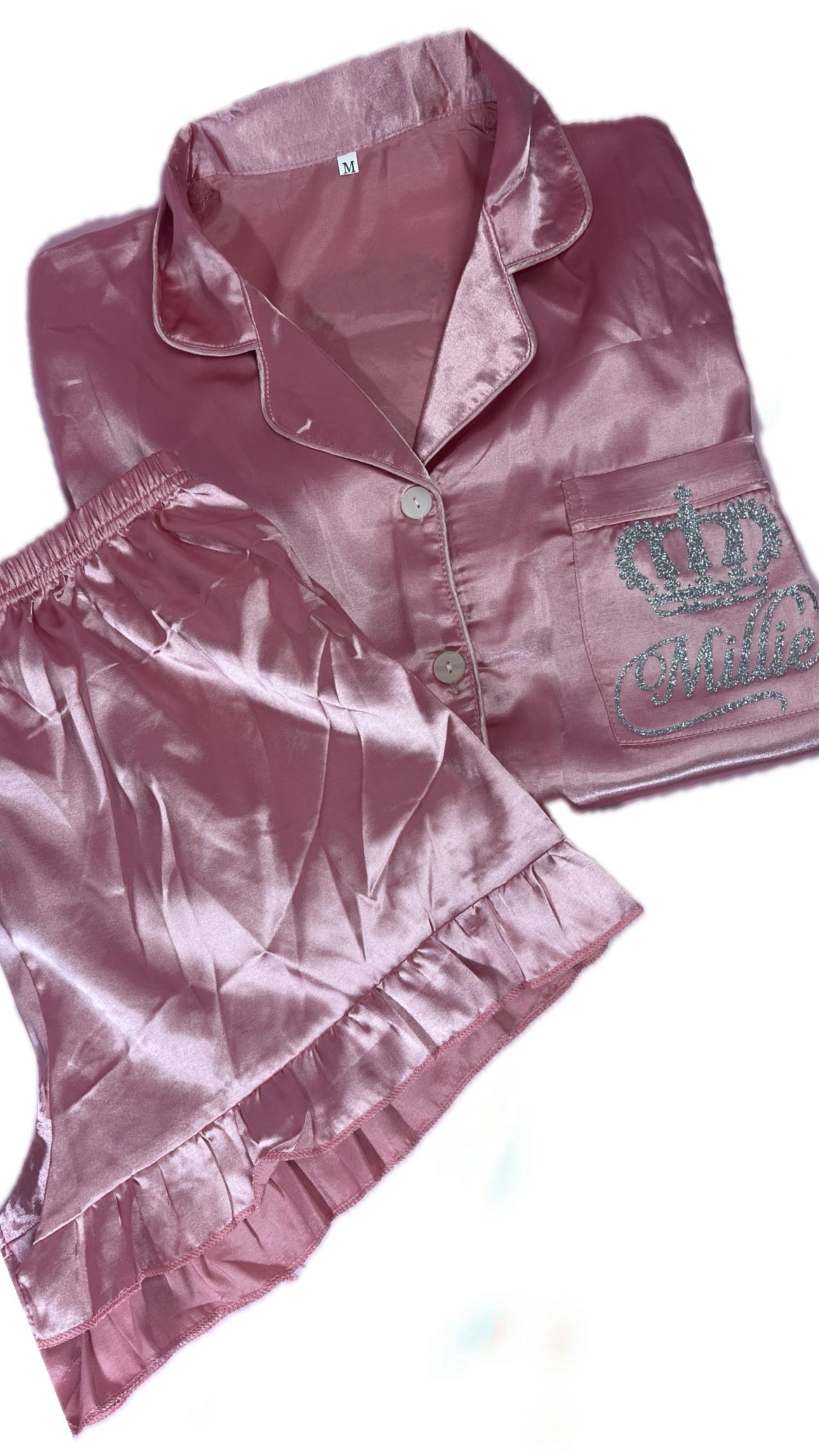 Ruffle Satin Shirt Set | Dusky Pink