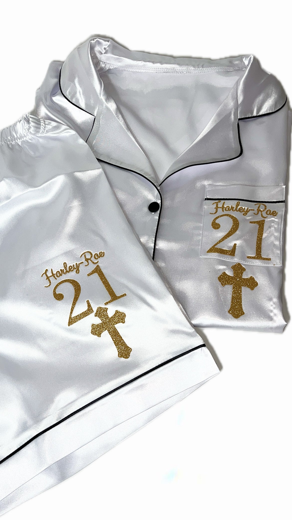 Satin Short Shirt Set | White