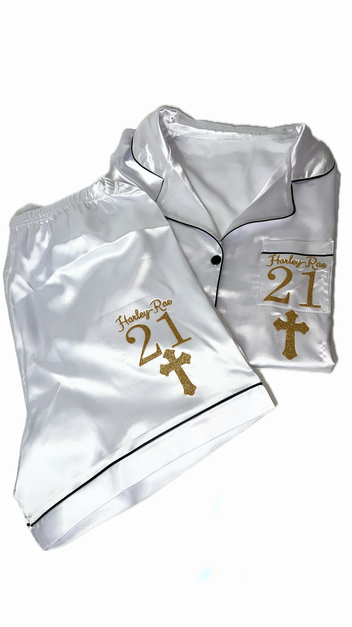 Satin Short Shirt Set | White