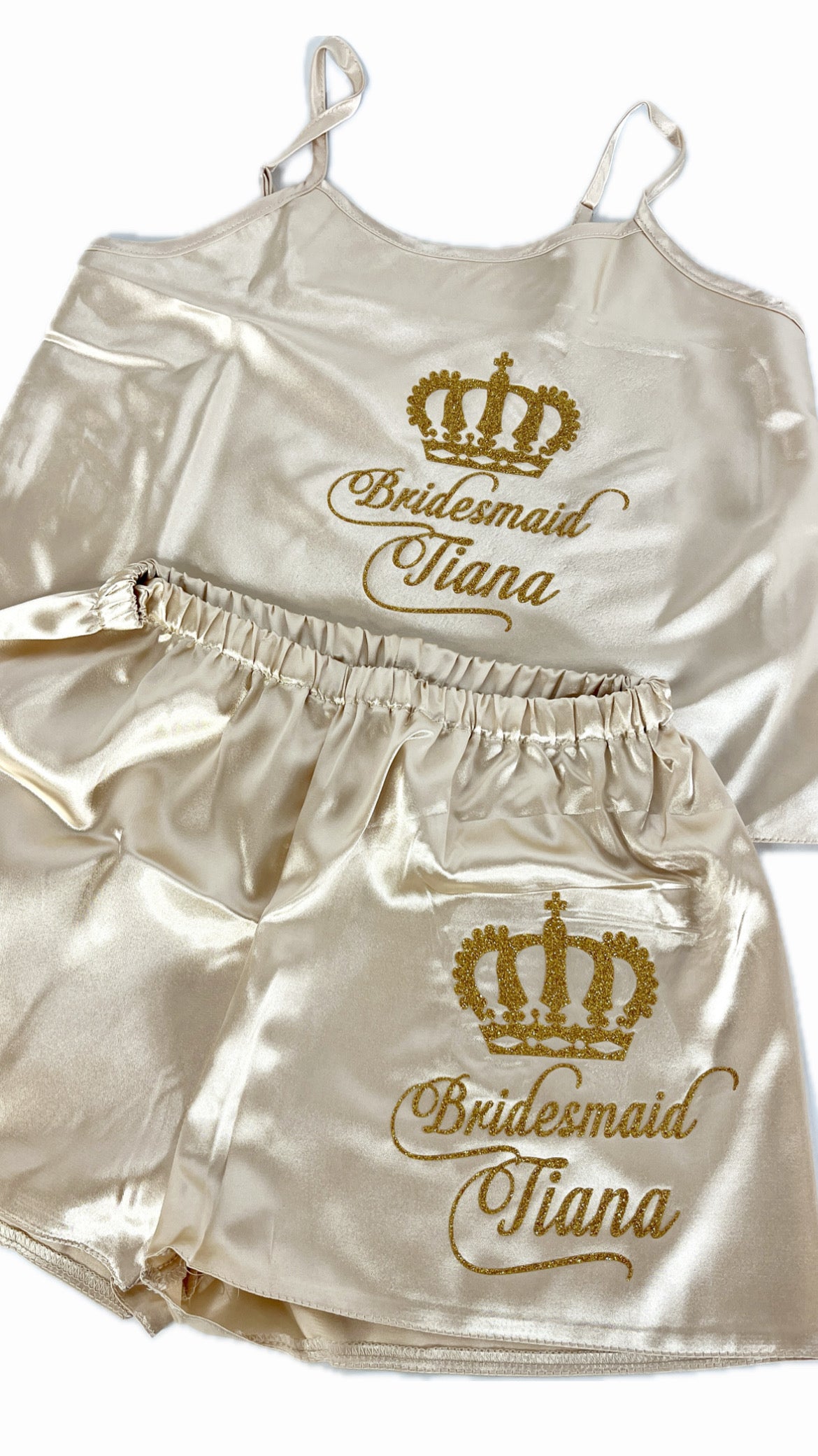 Kids Personalised Satin Cami Sets | Champagne