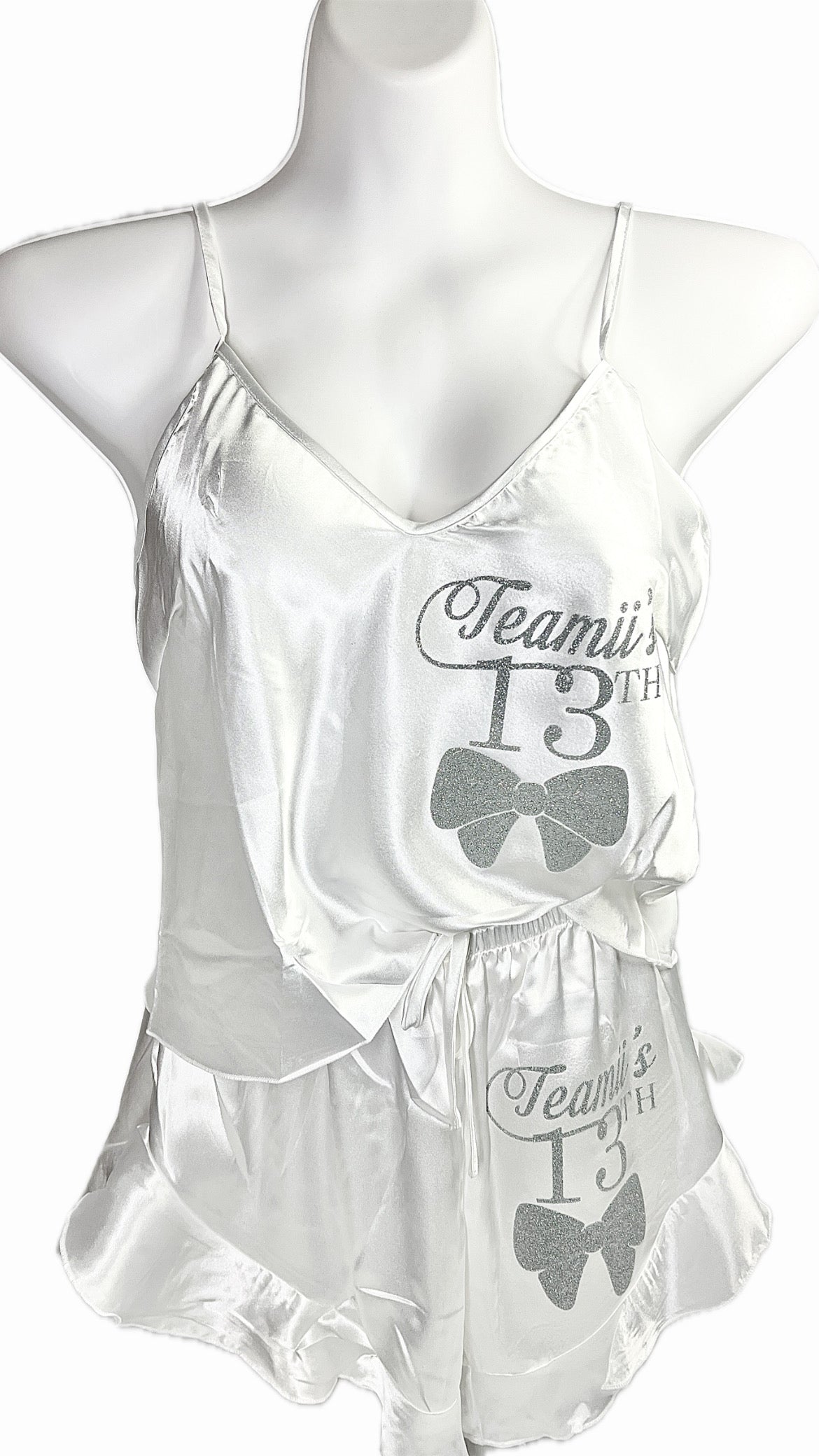Ruffle Satin Pjs | White