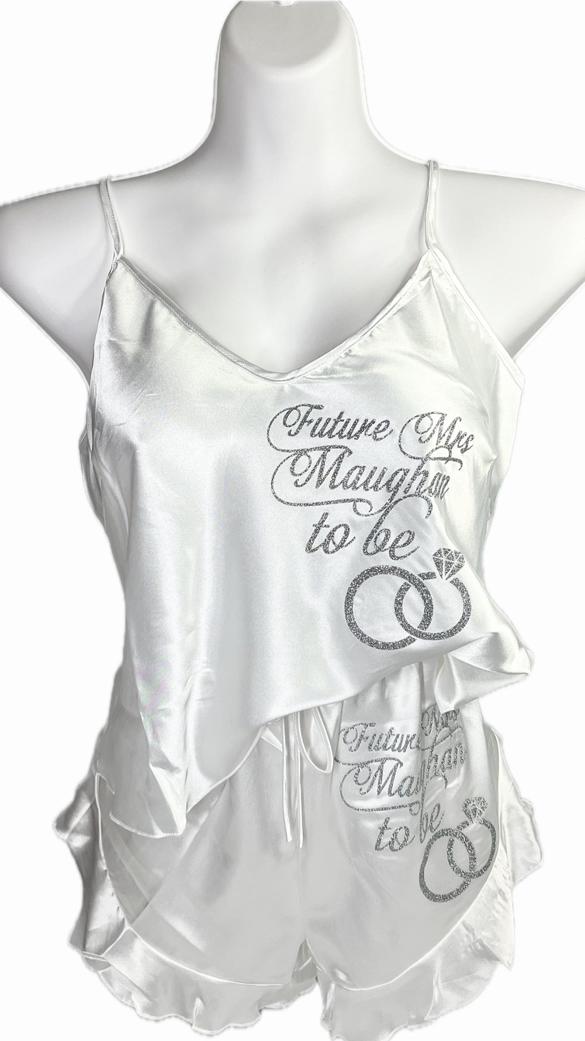 Ruffle Satin Pjs | White