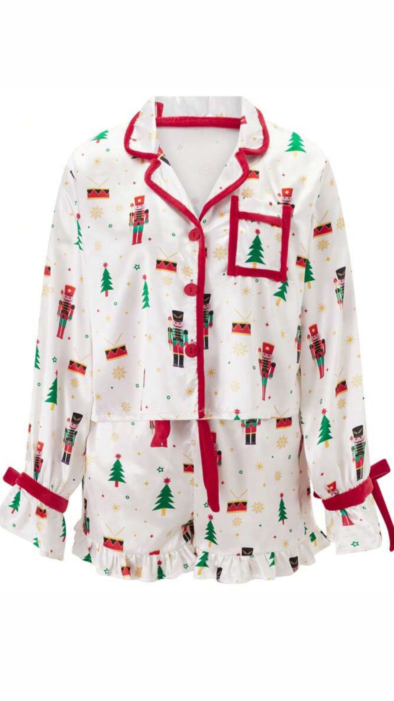 White & Red Nutcracker Bow Pjs