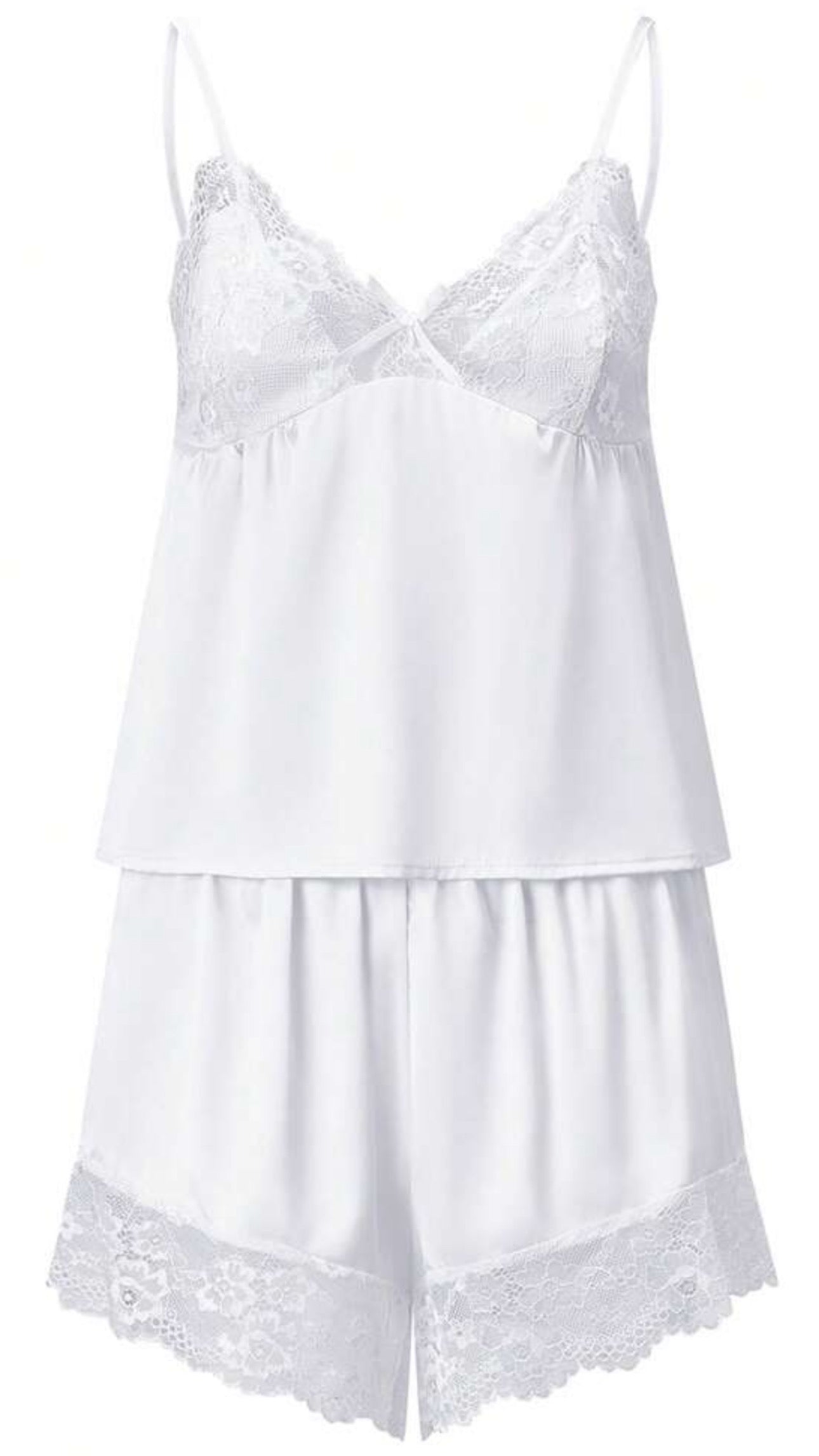 Lace Satin Cami Set / White