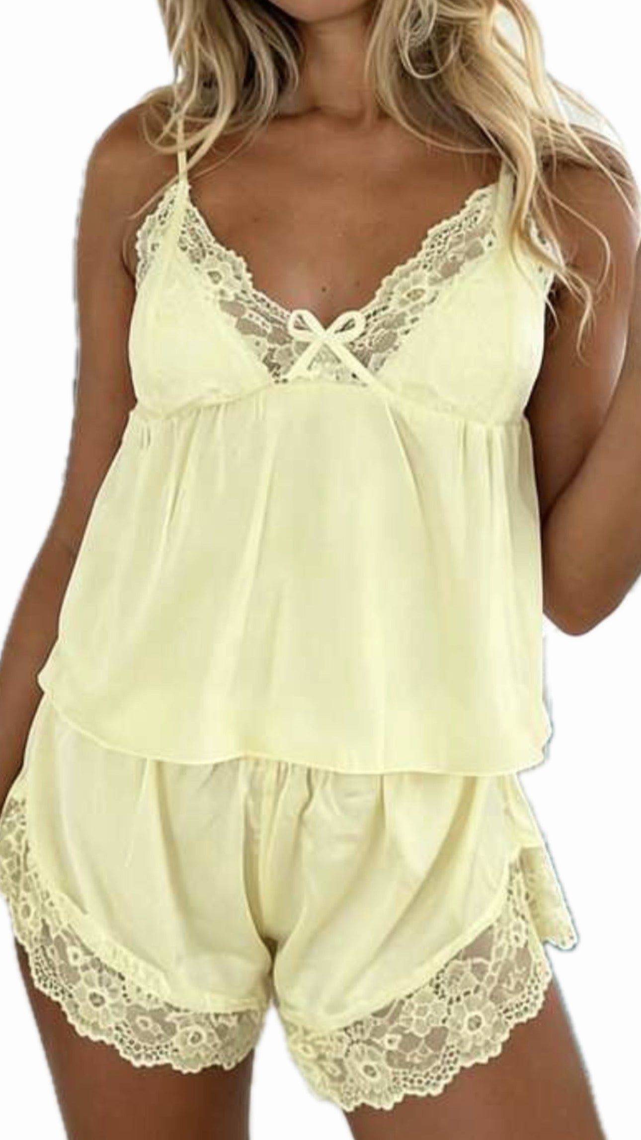 Lace Satin Cami Set / Yellow