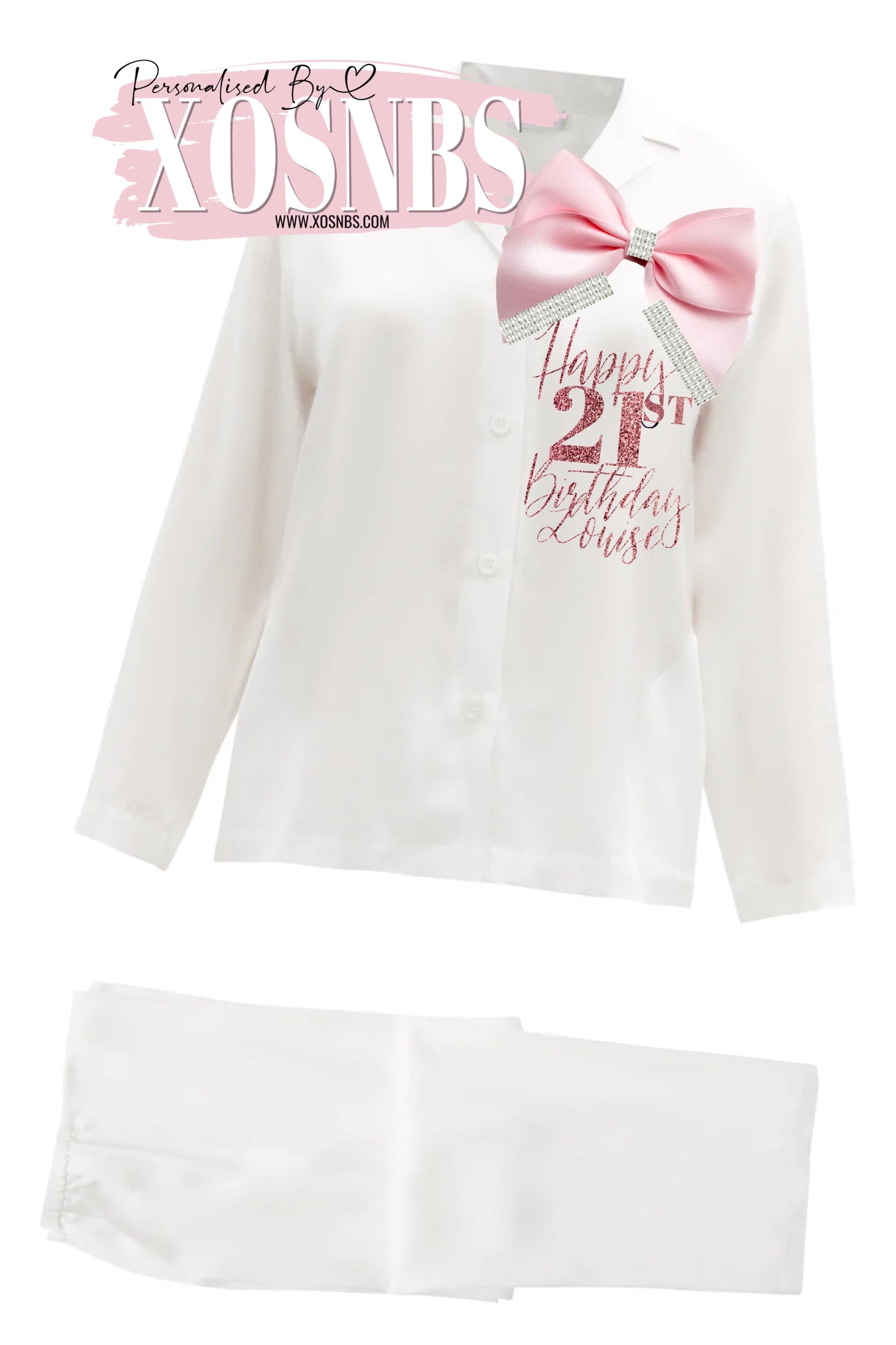 Deluxe Edition Personalised Full Length Bow Pjs | White