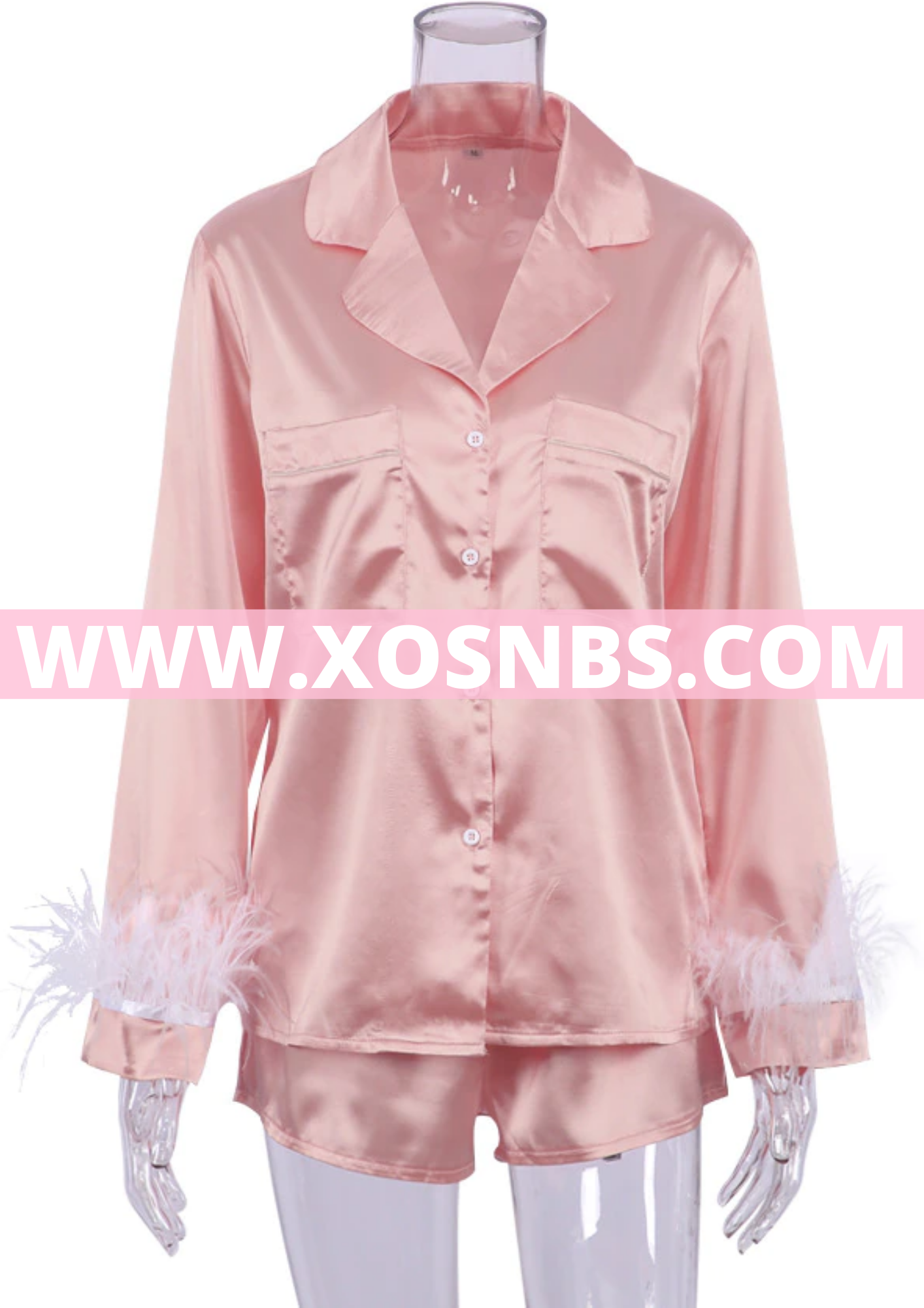 Feather Cuff Satin Pjs