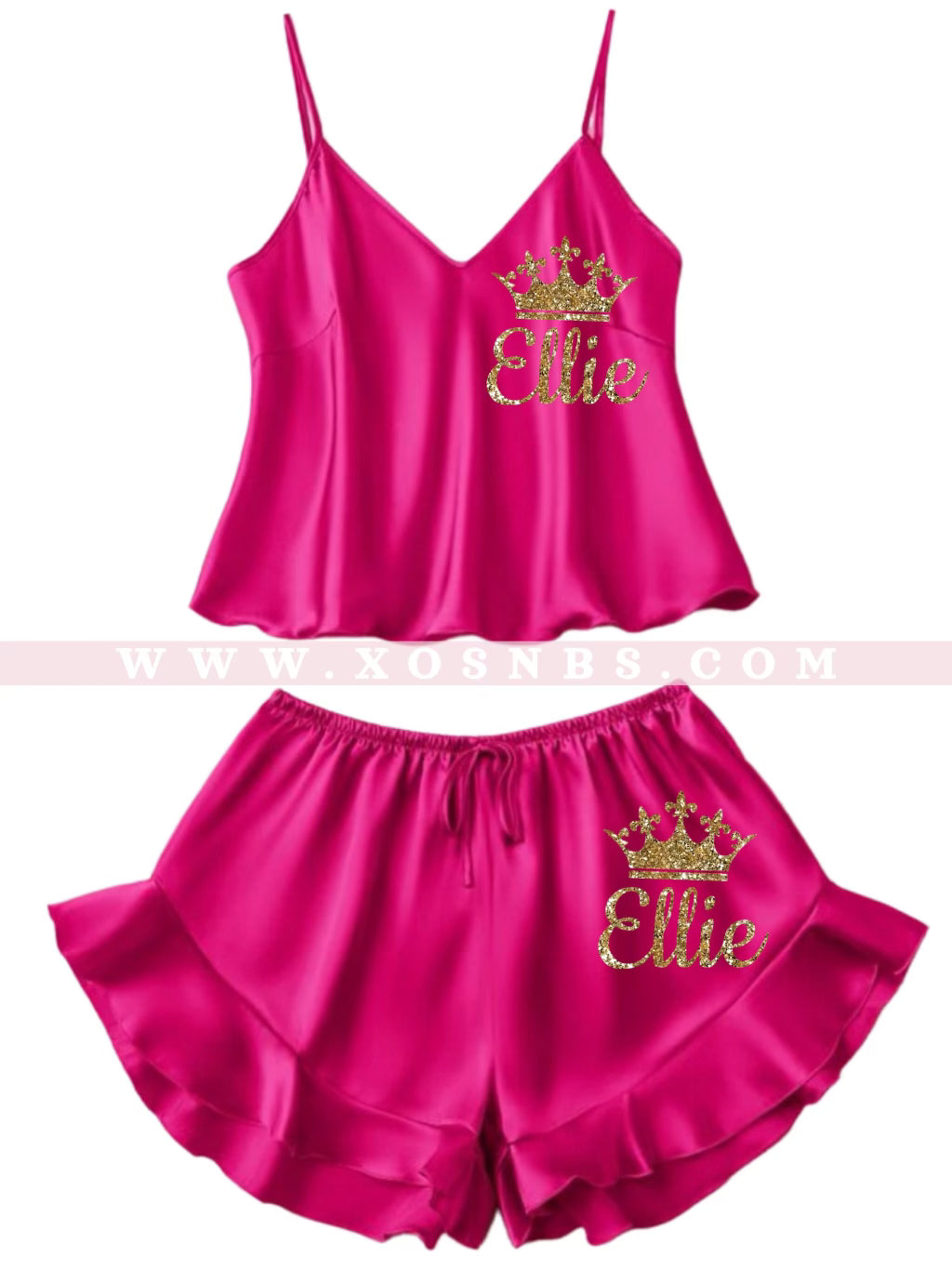 Ruffle Satin Pjs | Hot Pink