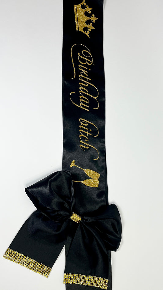 Personalised Satin Bow Sash | Black