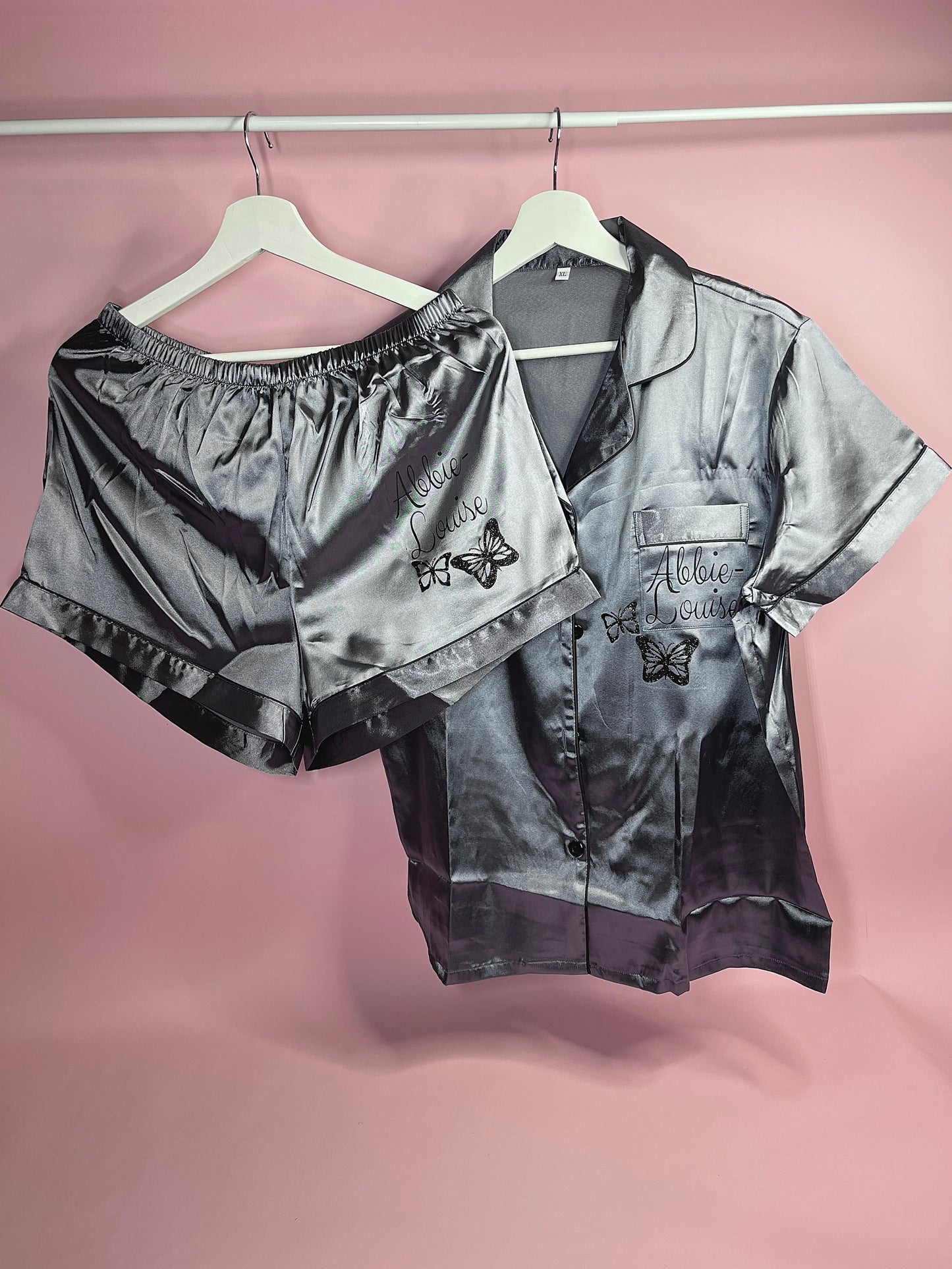 Satin Short Shirt Set | Grey