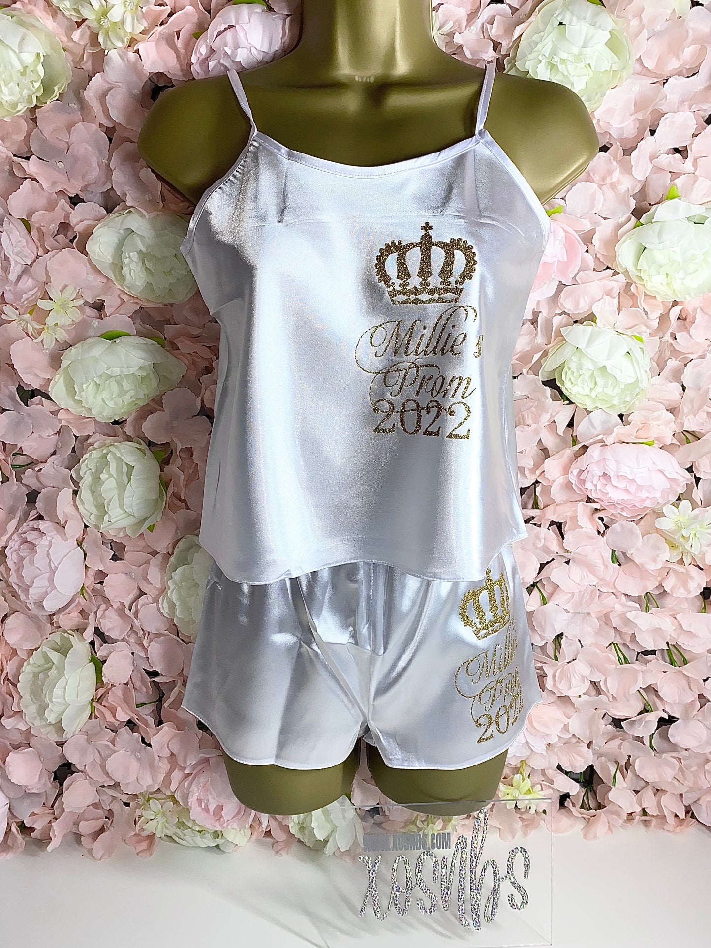 SALE Kids Personalised Satin Cami Sets | White