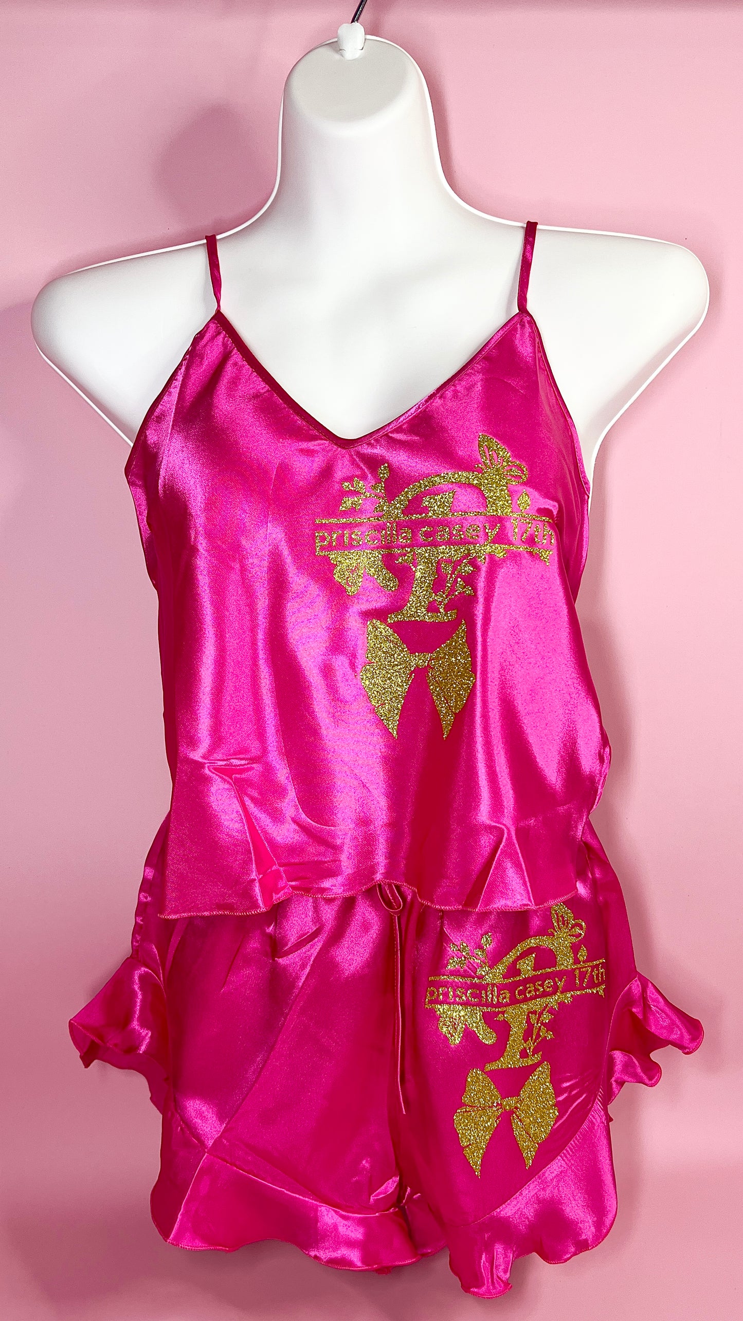 Ruffle Satin Pjs | Hot Pink