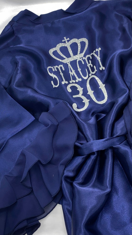 Personalised Ruffle Robe | Navy Discontinued Last Chance To Buy