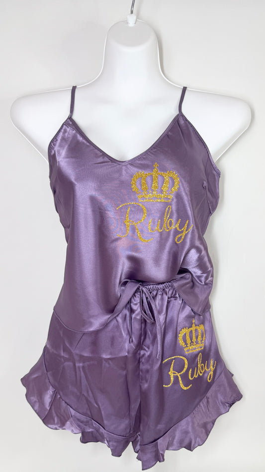 Ruffle Satin Pjs | Purple