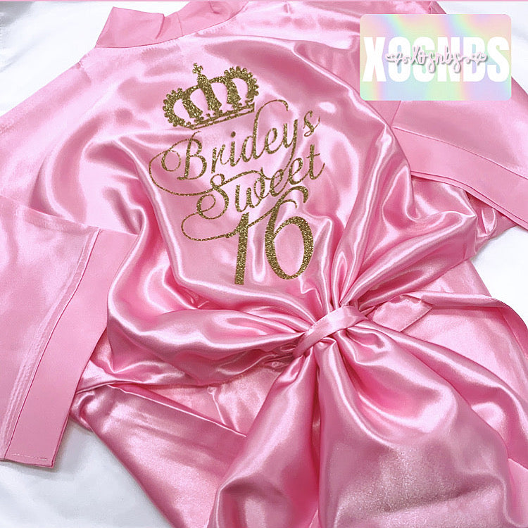 SALE Kids | Personalised Satin Robes | Baby Pink