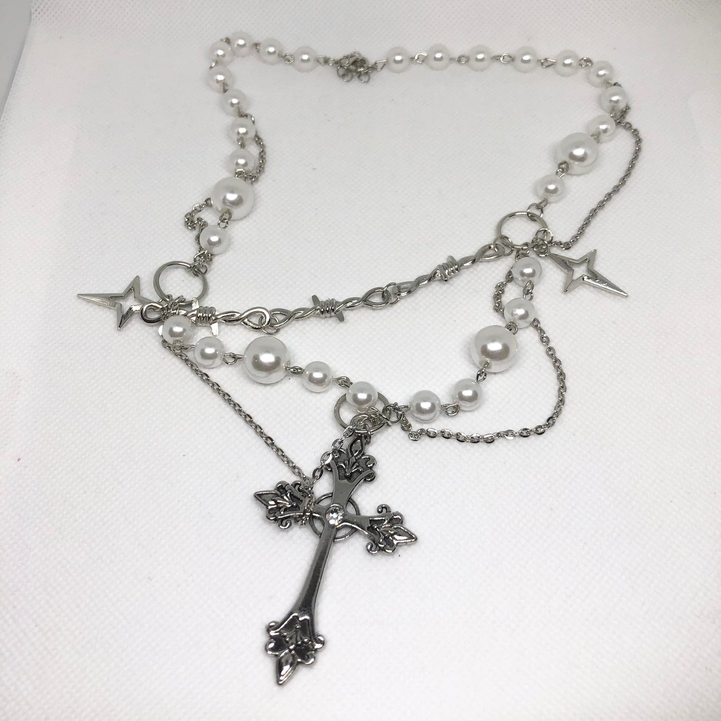 Cross Pearl Pendant Charm Layered Necklace