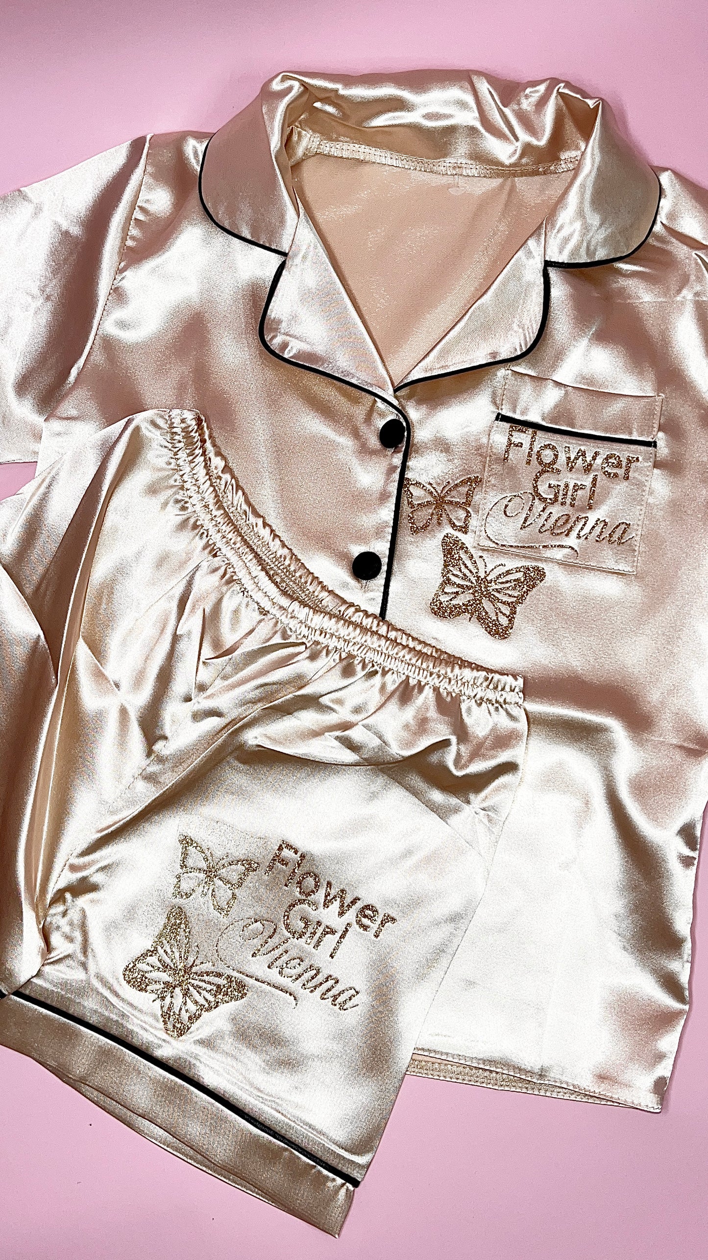 Kids Satin Short Shirt Set | Champagne