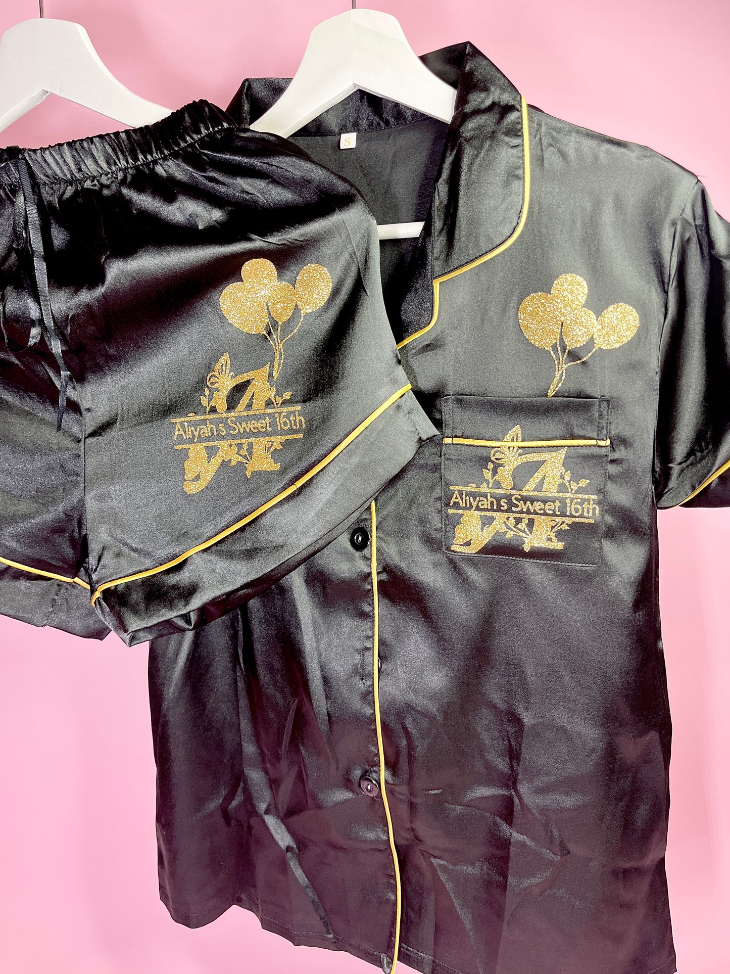 Satin Short Shirt Set | Black & Gold