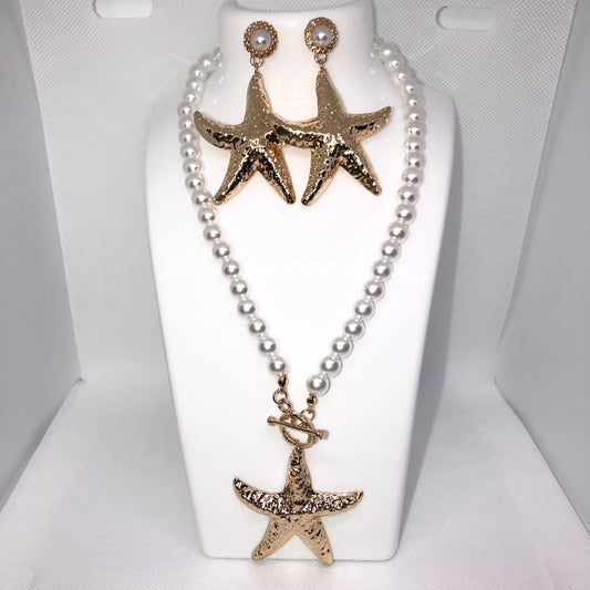 Pearl Gold Starfish Necklace & Earrings