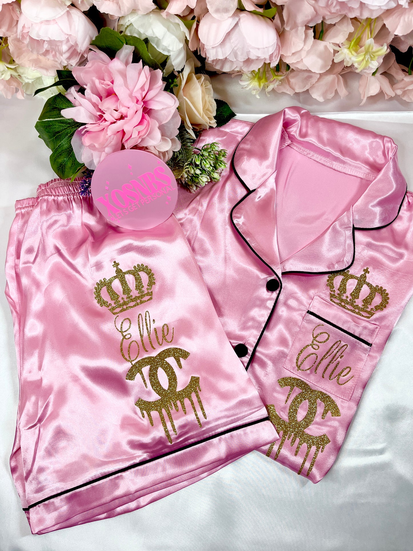 Kids Satin Short Shirt Set | Baby Pink