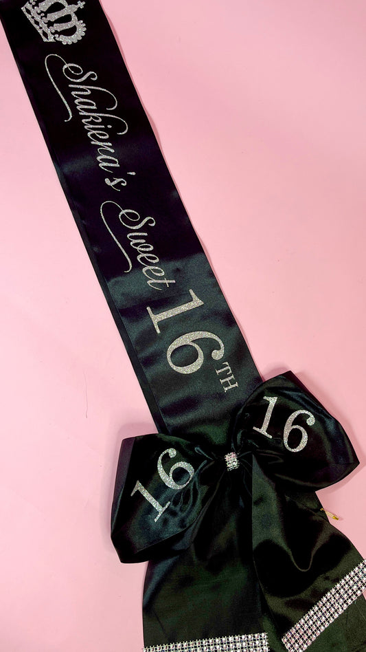 Personalised Satin Bow Sash | Black