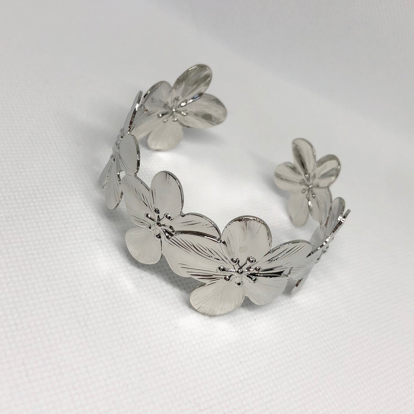 Silver Flower Cuff Bracelet