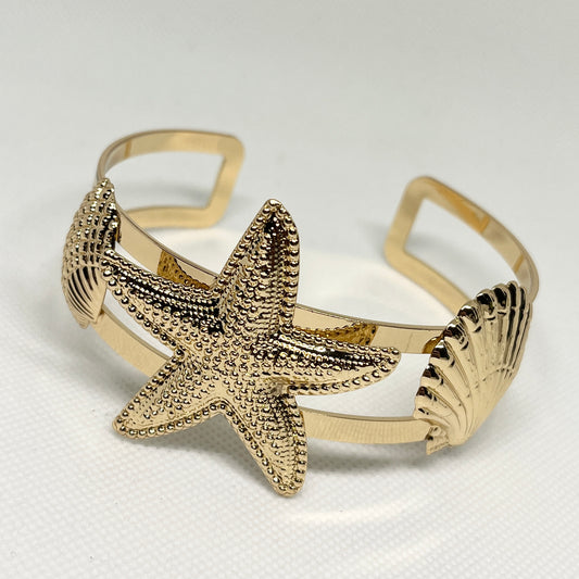 Gold Starfish Ocean Cuff Bracelet