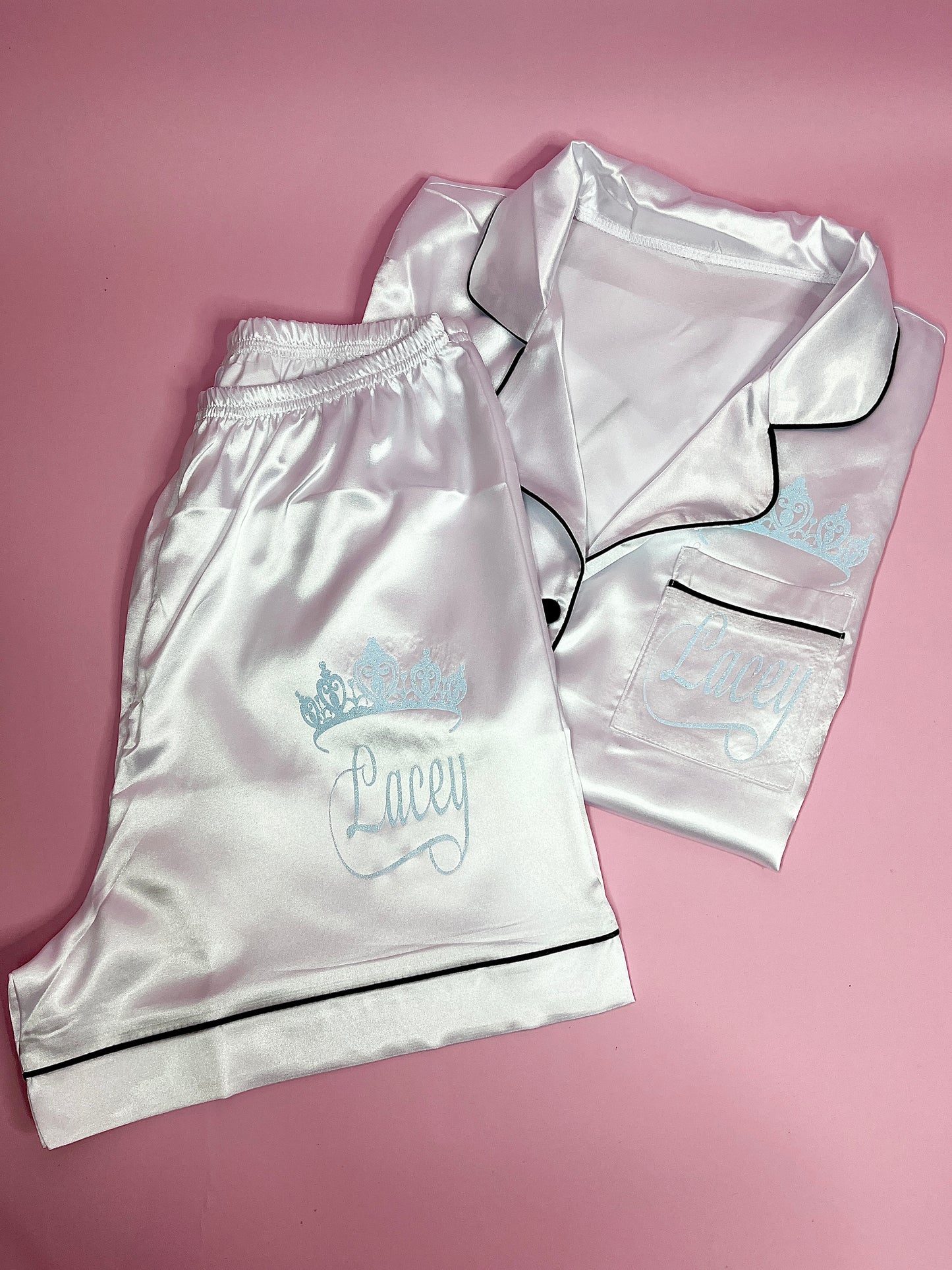 Satin Short Shirt Set | White