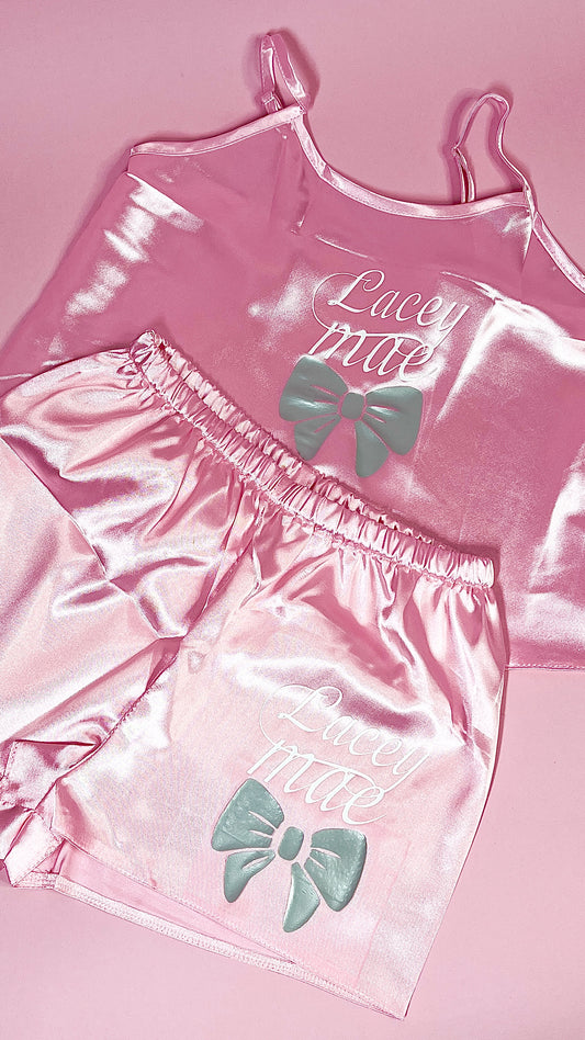 Kids Personalised Satin Cami Sets | Baby Pink