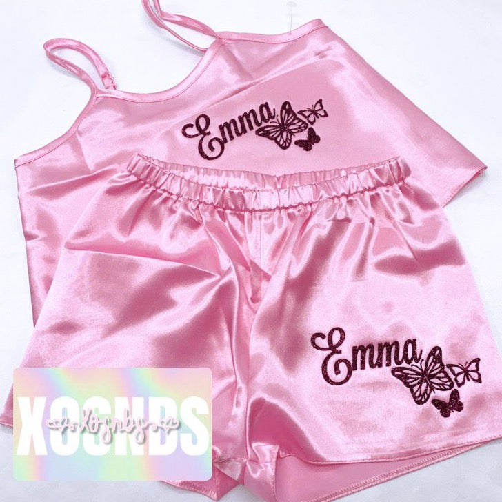 SALE Kids Personalised Satin Cami Sets | Baby Pink