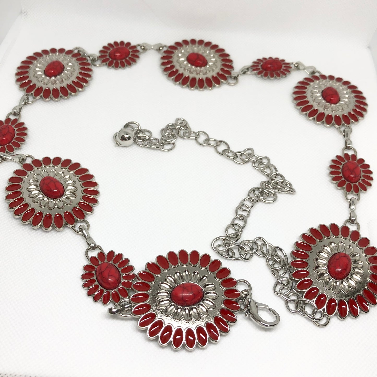 Silver & Red Boho Waist Body Chain Belt