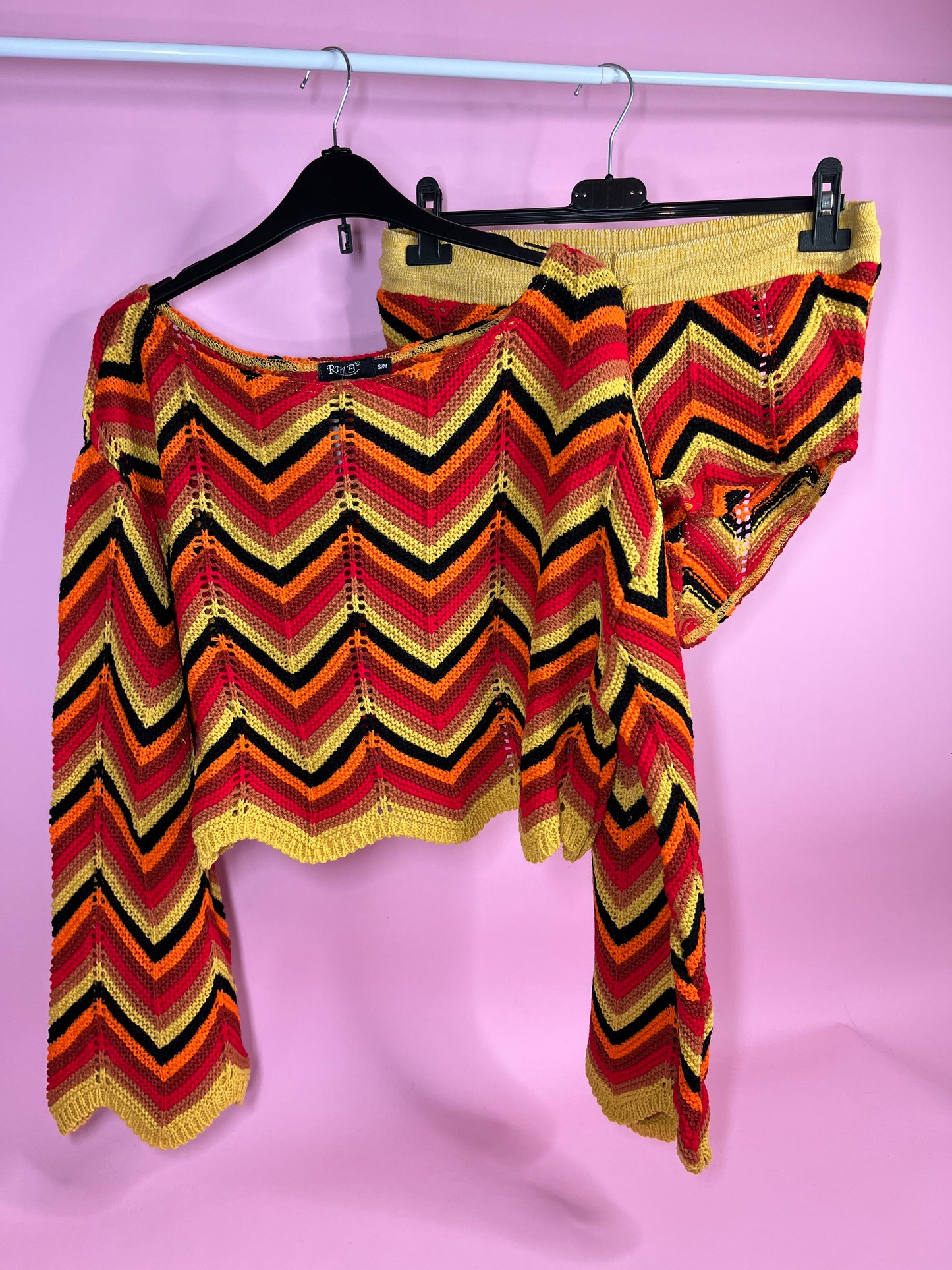 Zig Zag Knitted Co ord - Red & Yellow