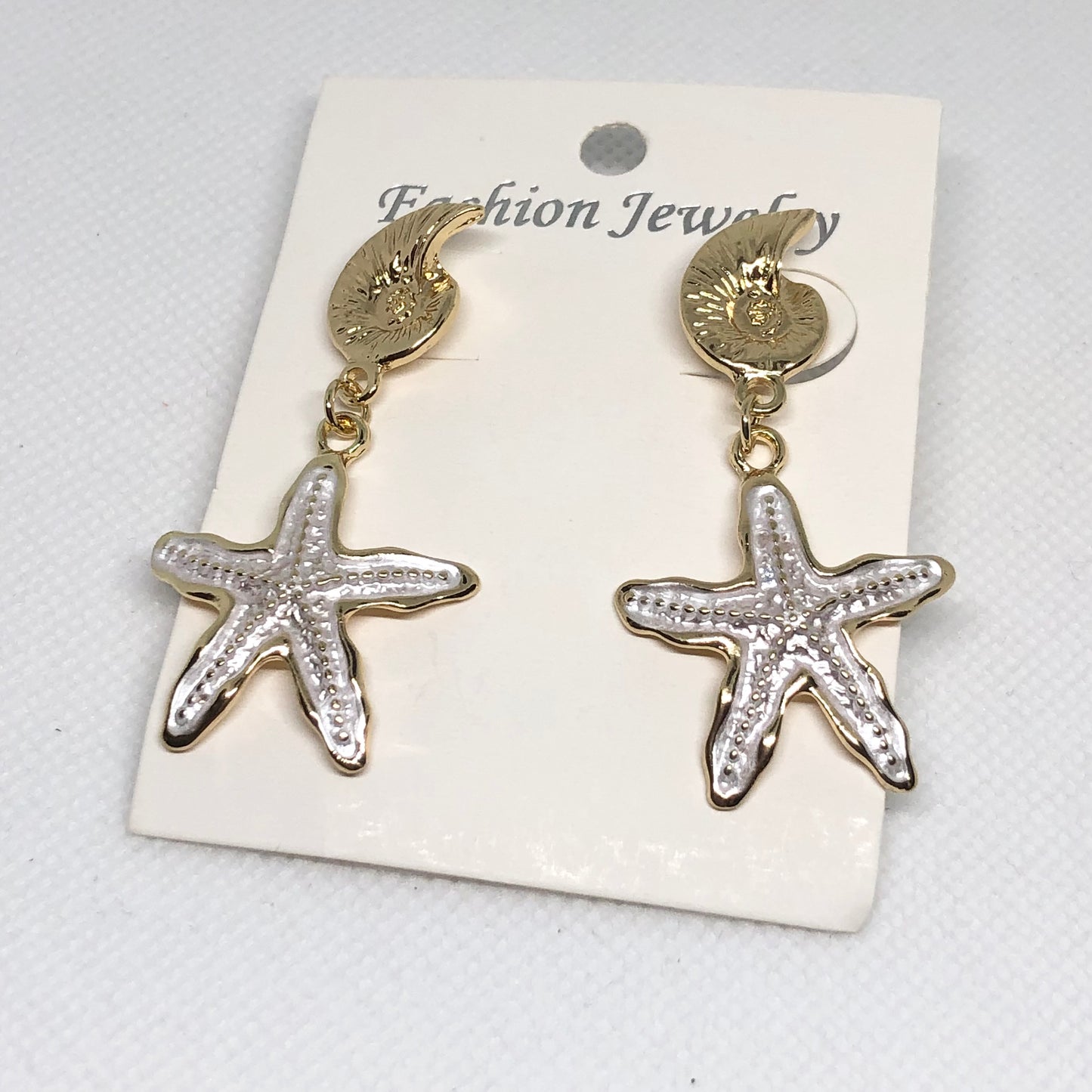 Gold & White Starfish Earrings