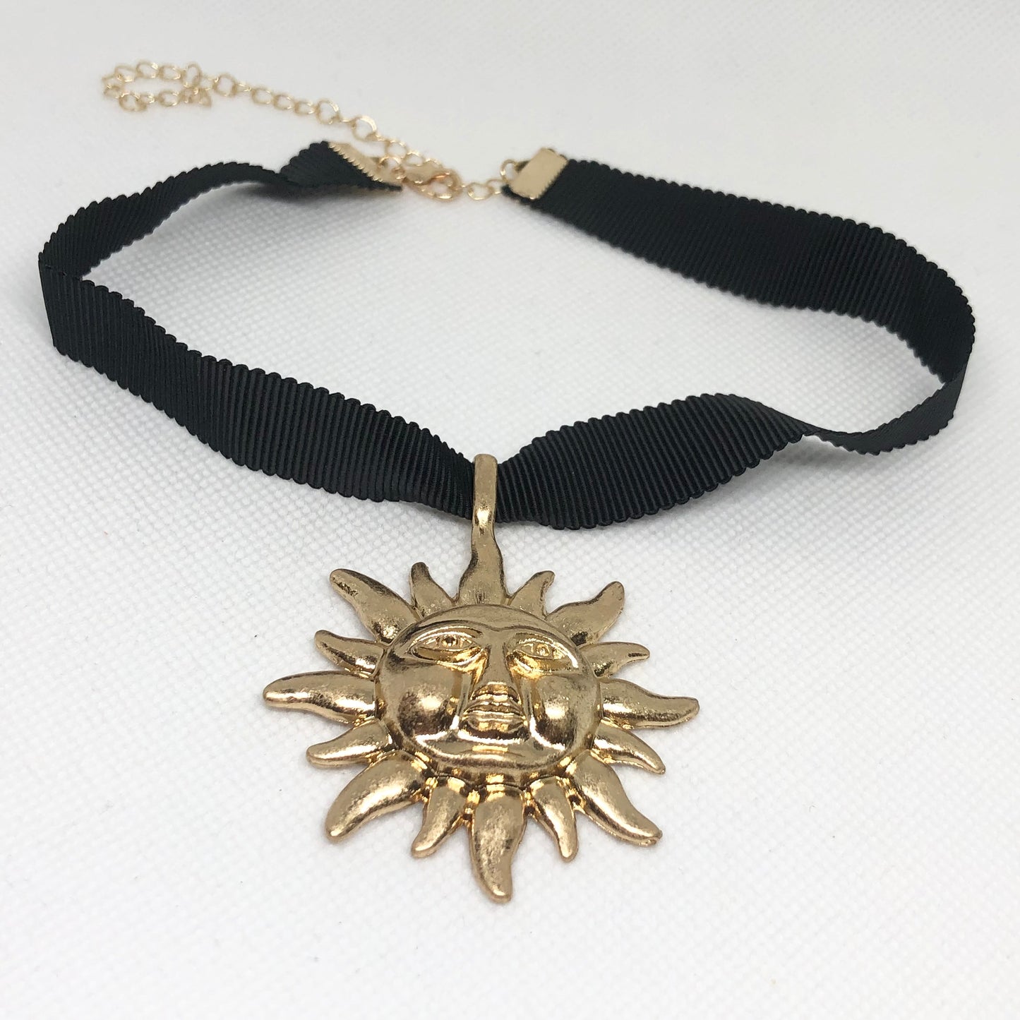 Black Gold Sun Pendant Choker