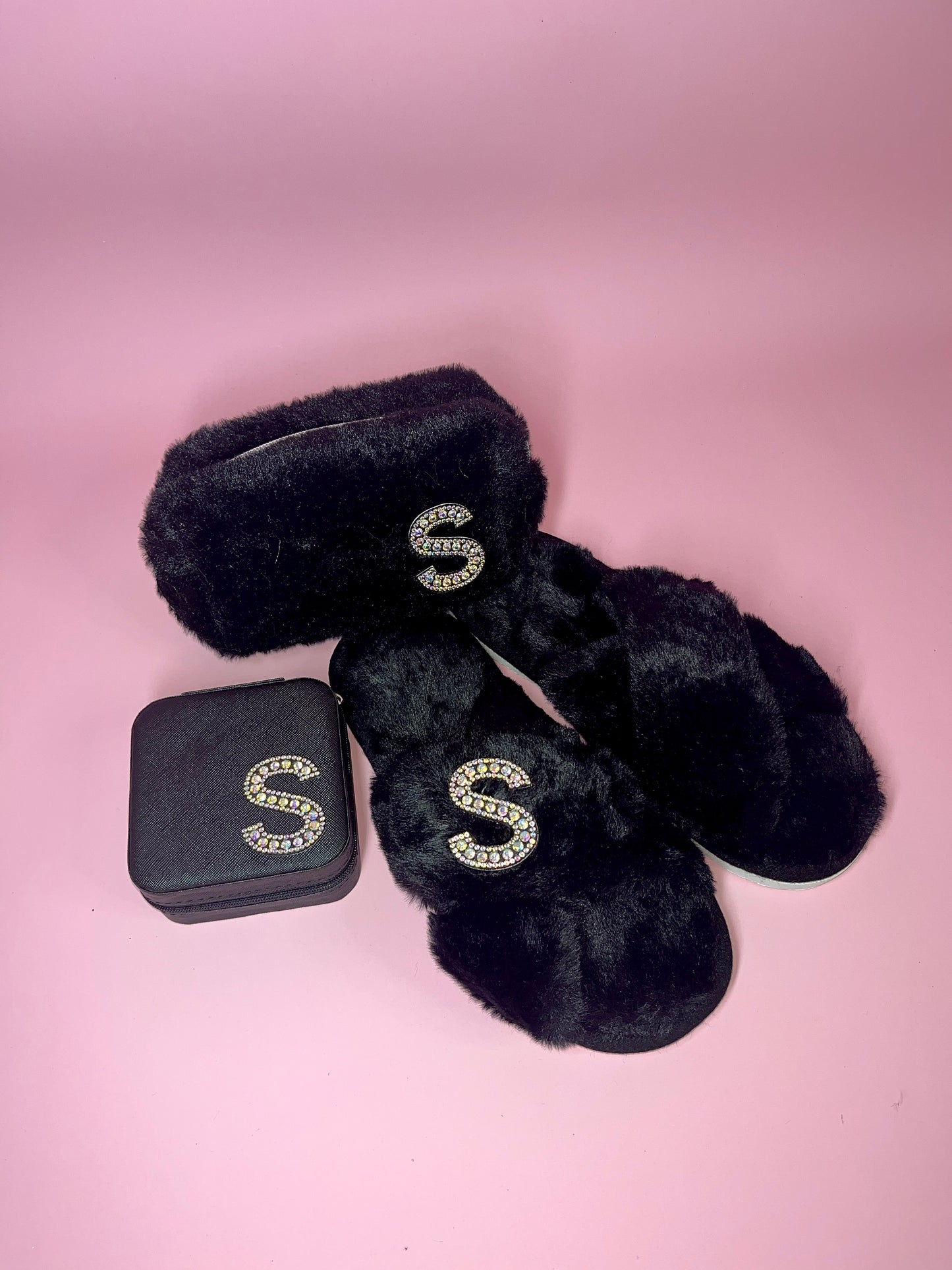 Initial Make Up Bag Jewelry Box & Slippers Box Set