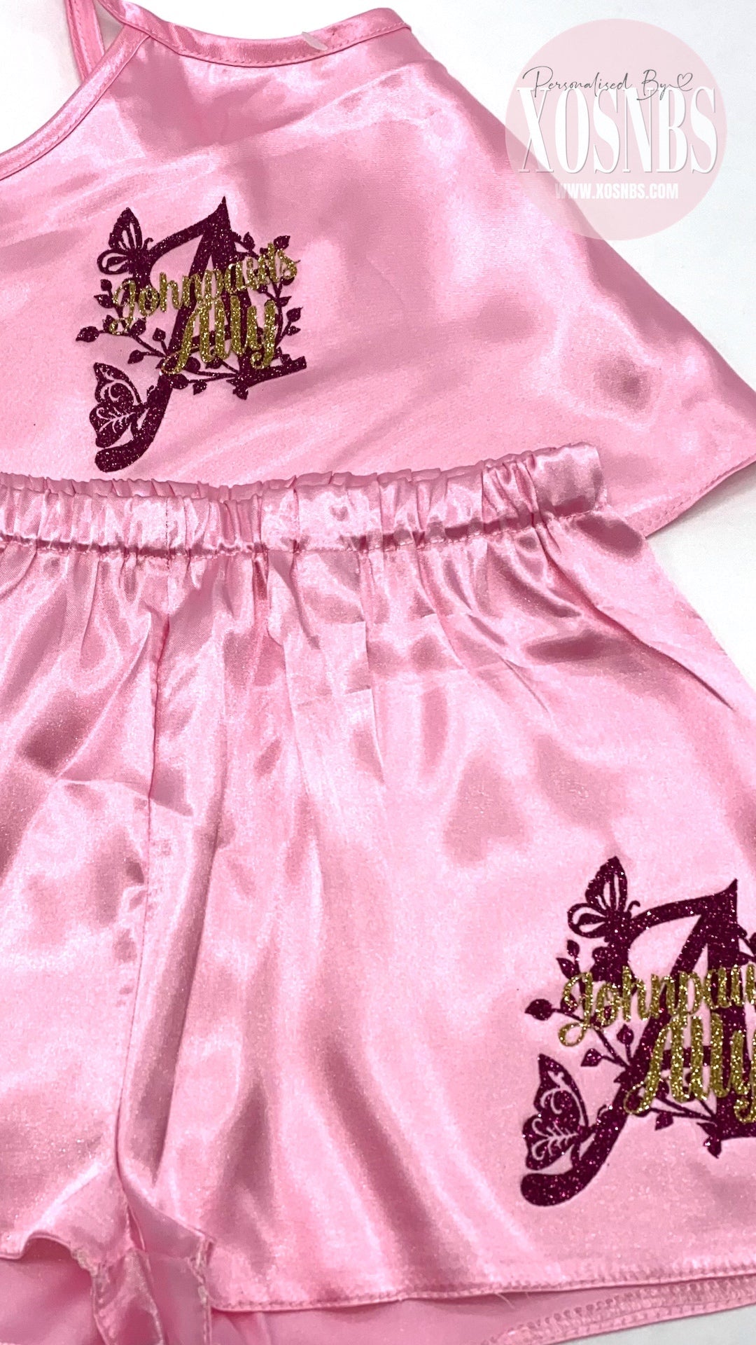 SALE Kids Personalised Satin Cami Sets | Baby Pink