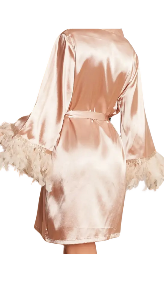 Feather Cuff Satin Robe