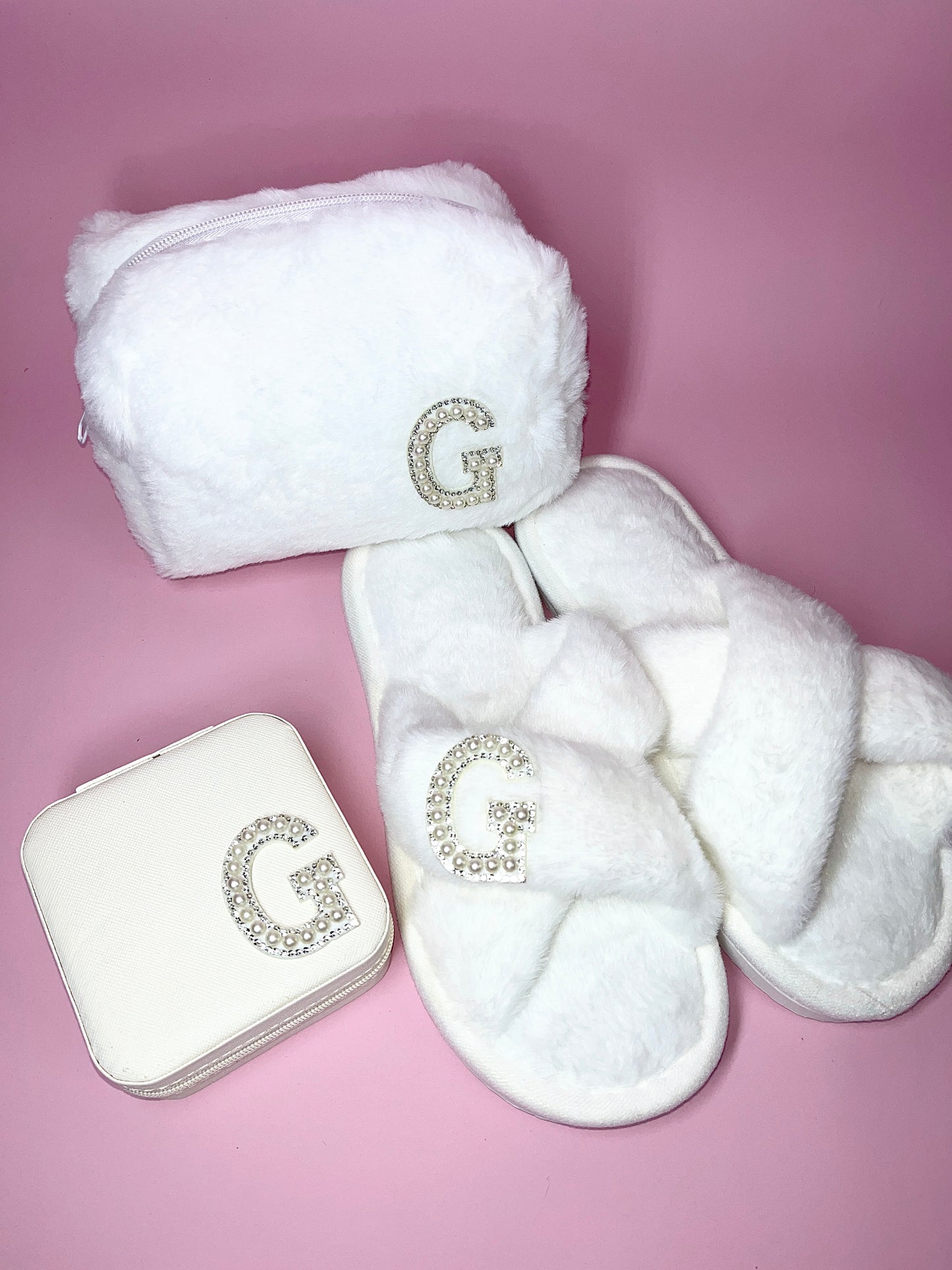 Initial Make Up Bag Jewelry Box & Slippers Box Set