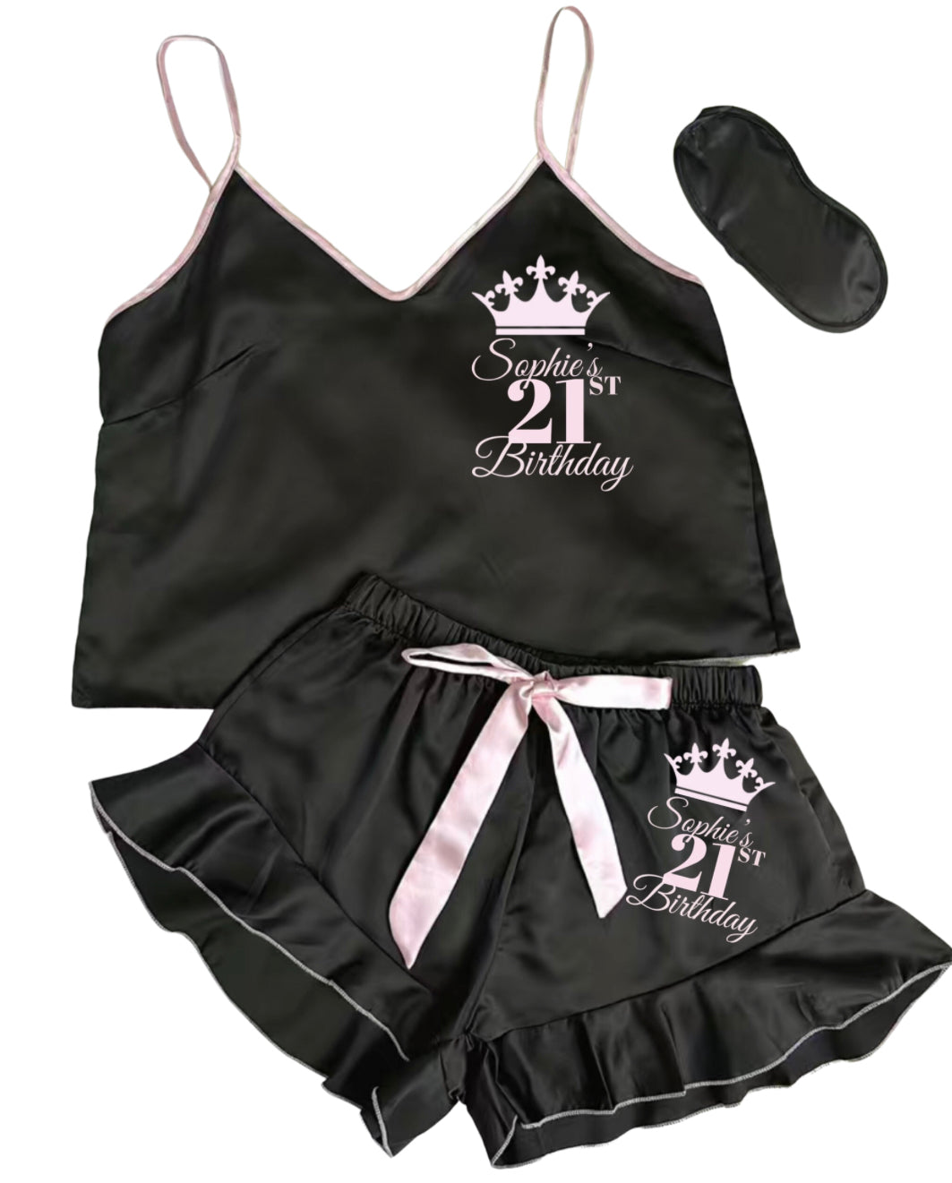 Personalised Ruffle Pjs With FREE Black Sleep Mask