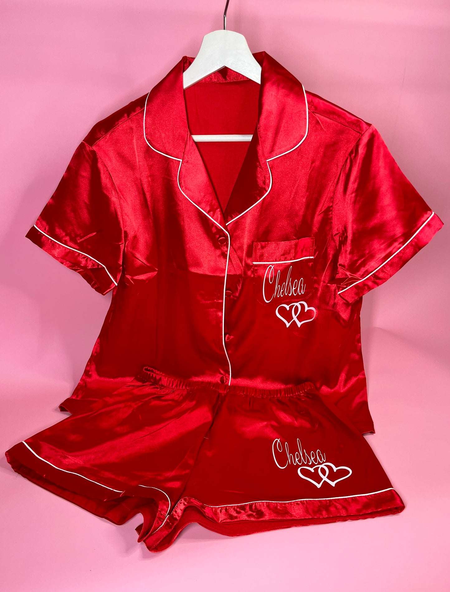 Satin Short Shirt Set | Red