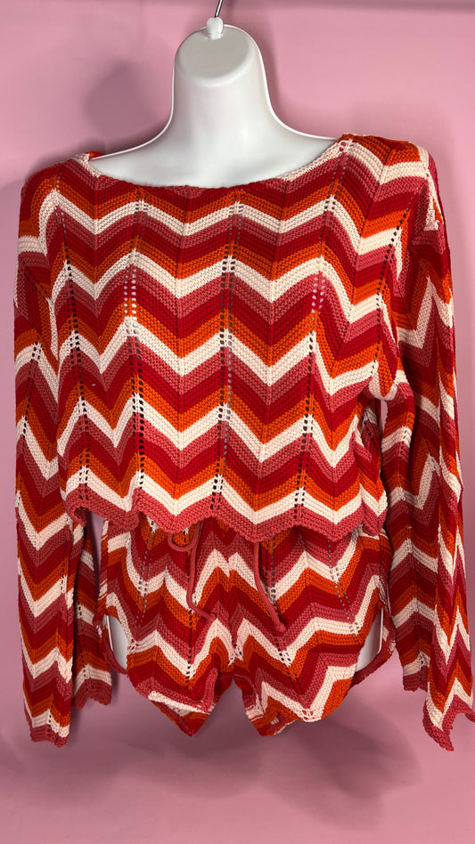 Zig Zag Knitted Co ord - Red