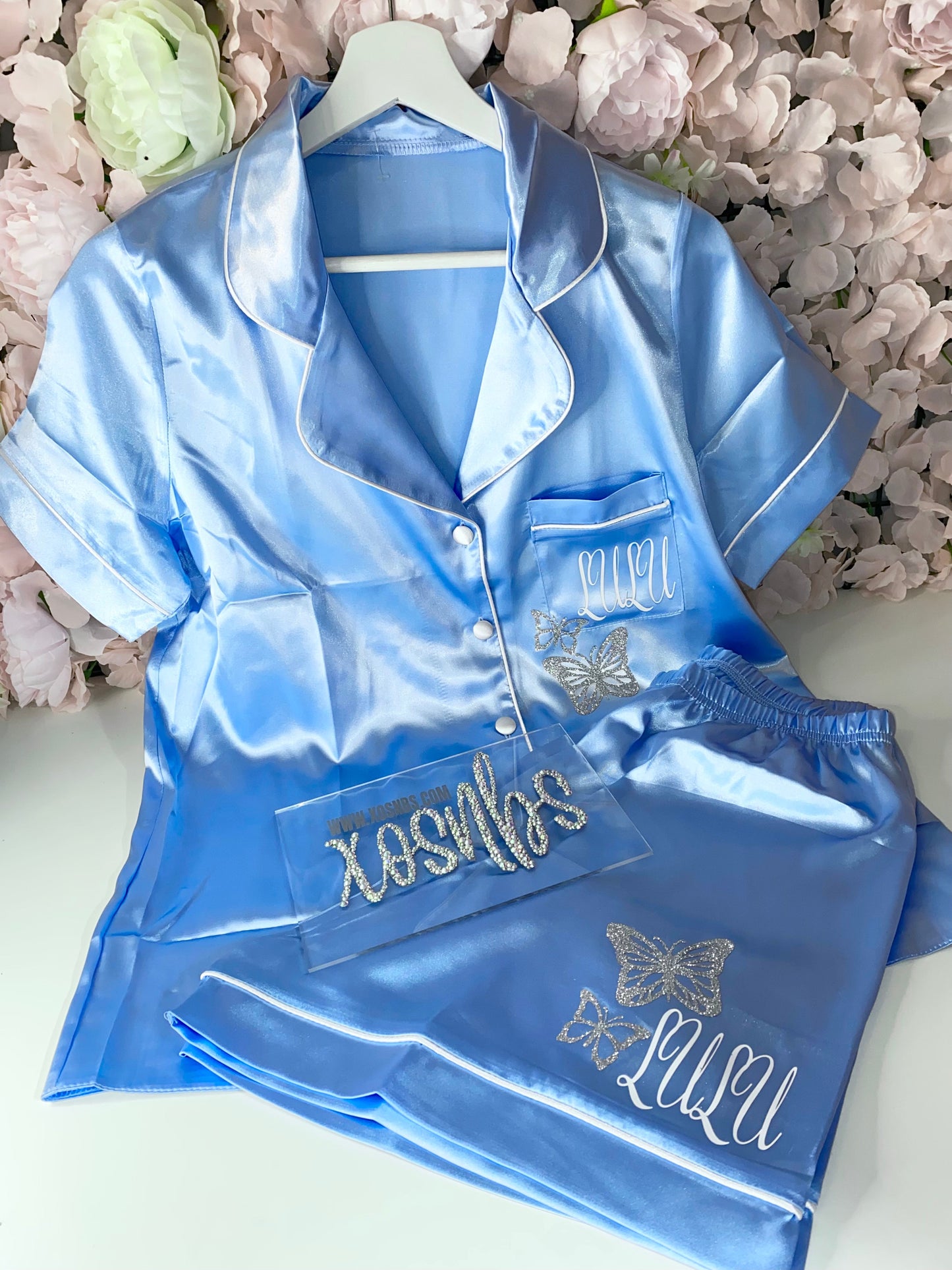 SALE Satin Short Shirt Set | Baby Blue