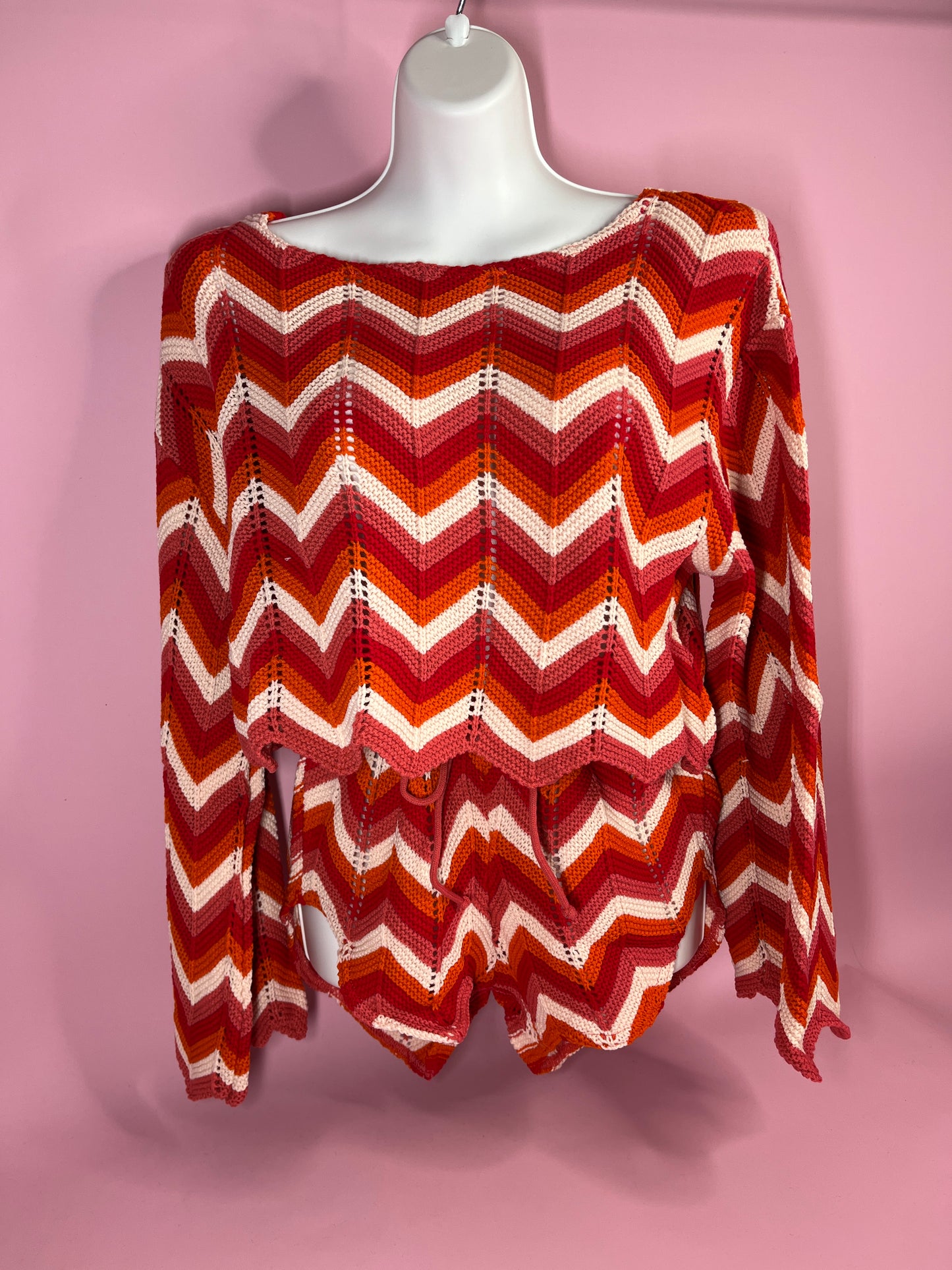 Zig Zag Knitted Co ord - Red